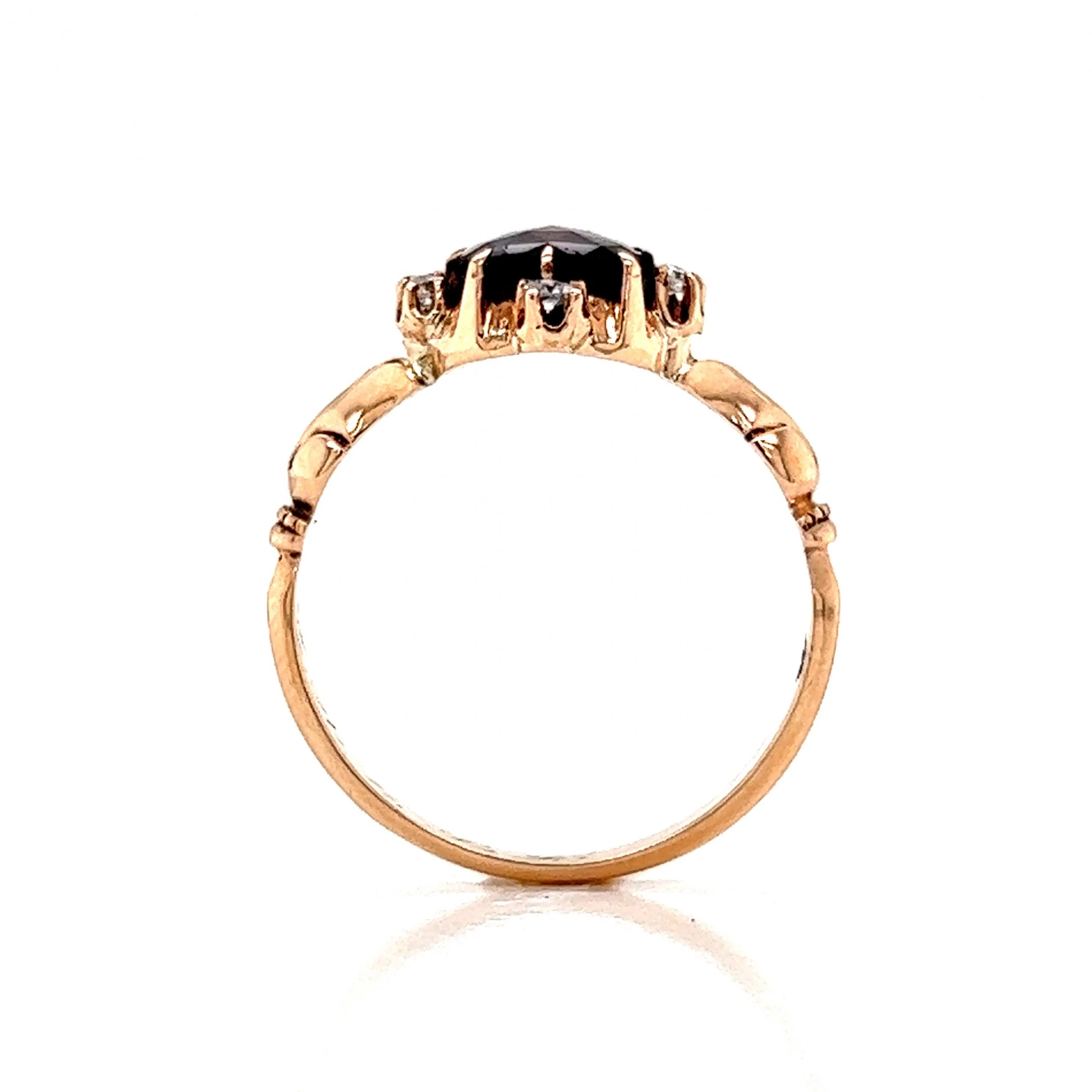 Victorian Antique Cut Garnet & Diamond Ring in 10k Yellow Gold - Image 4