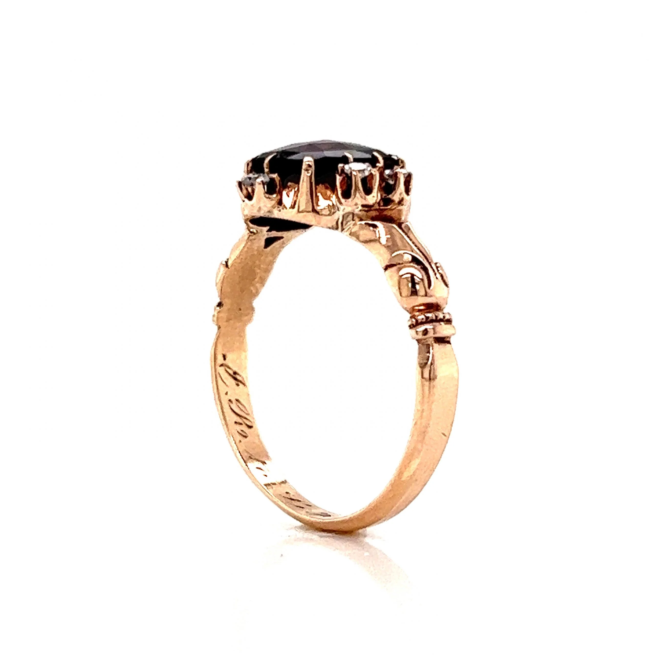 Victorian Antique Cut Garnet & Diamond Ring in 10k Yellow Gold - Image 5