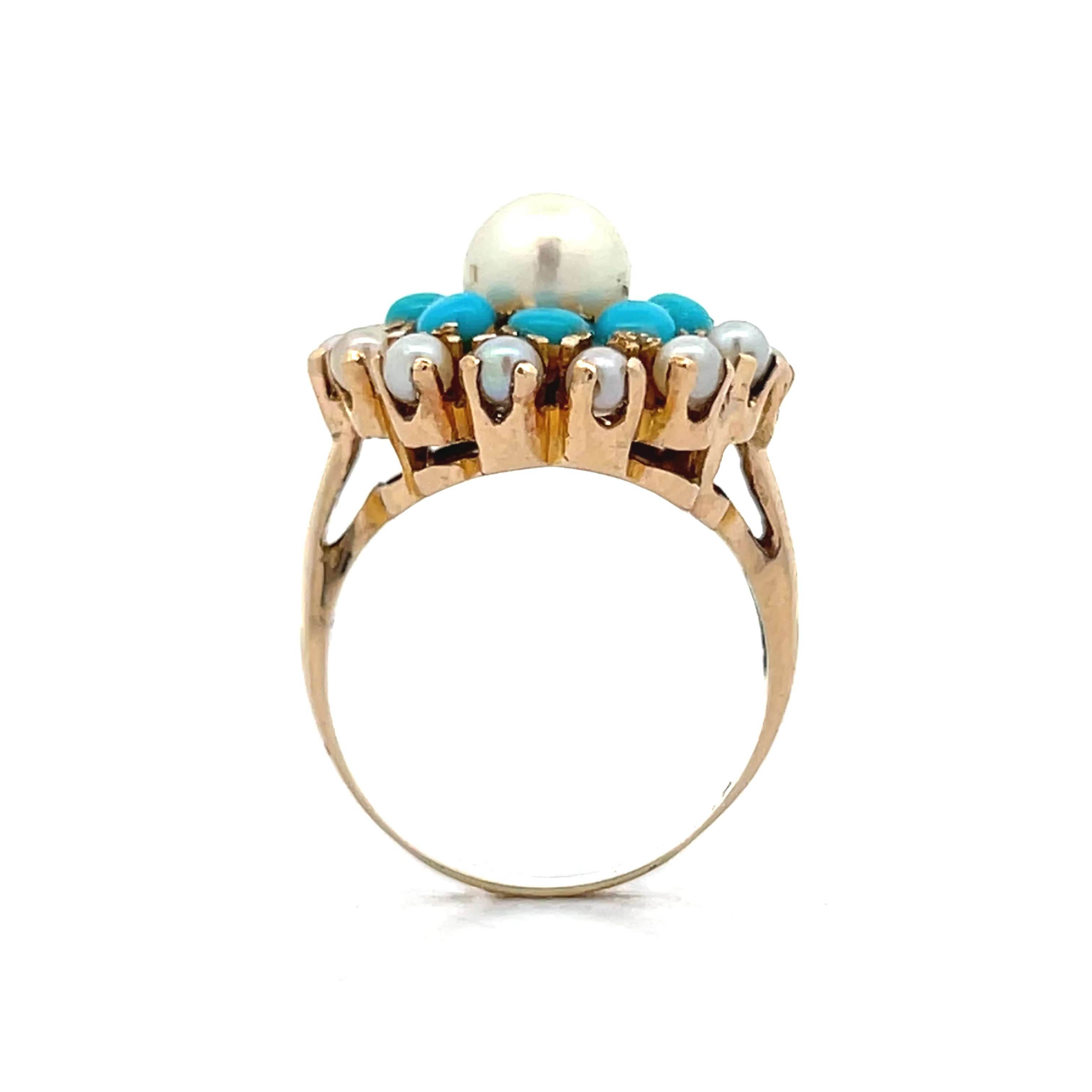 Victorian Antique Turquoise & Pearl Cocktail Ring in 14k - Image 4