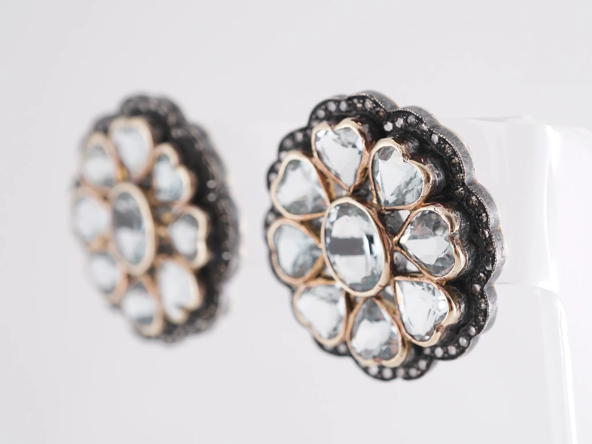 Victorian Aquamarine and Diamond Cluster Earrings in 14k - Image 3