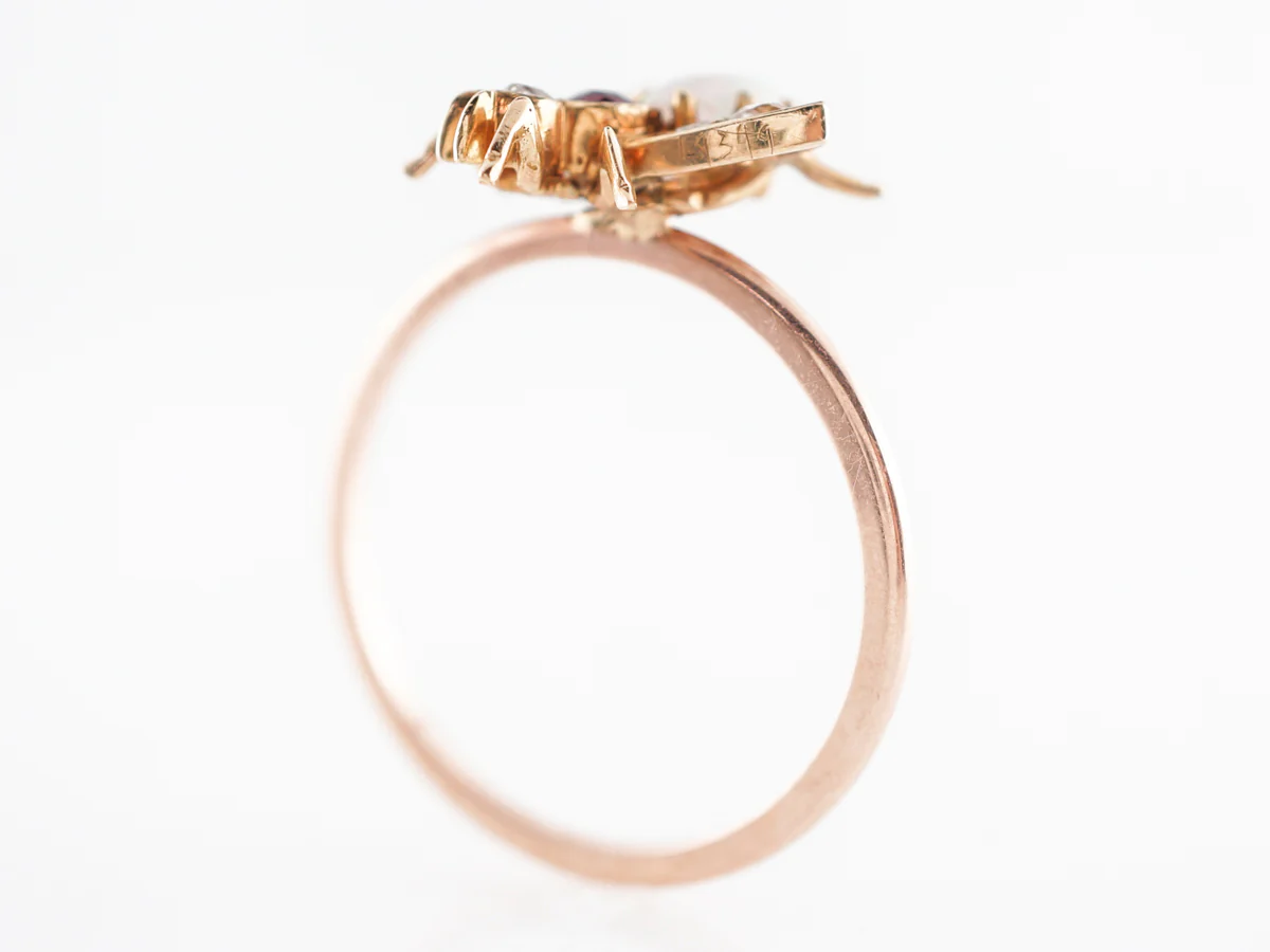 Victorian Bee Cocktail Ring w/ Opal & Rubies 14k - Image 4