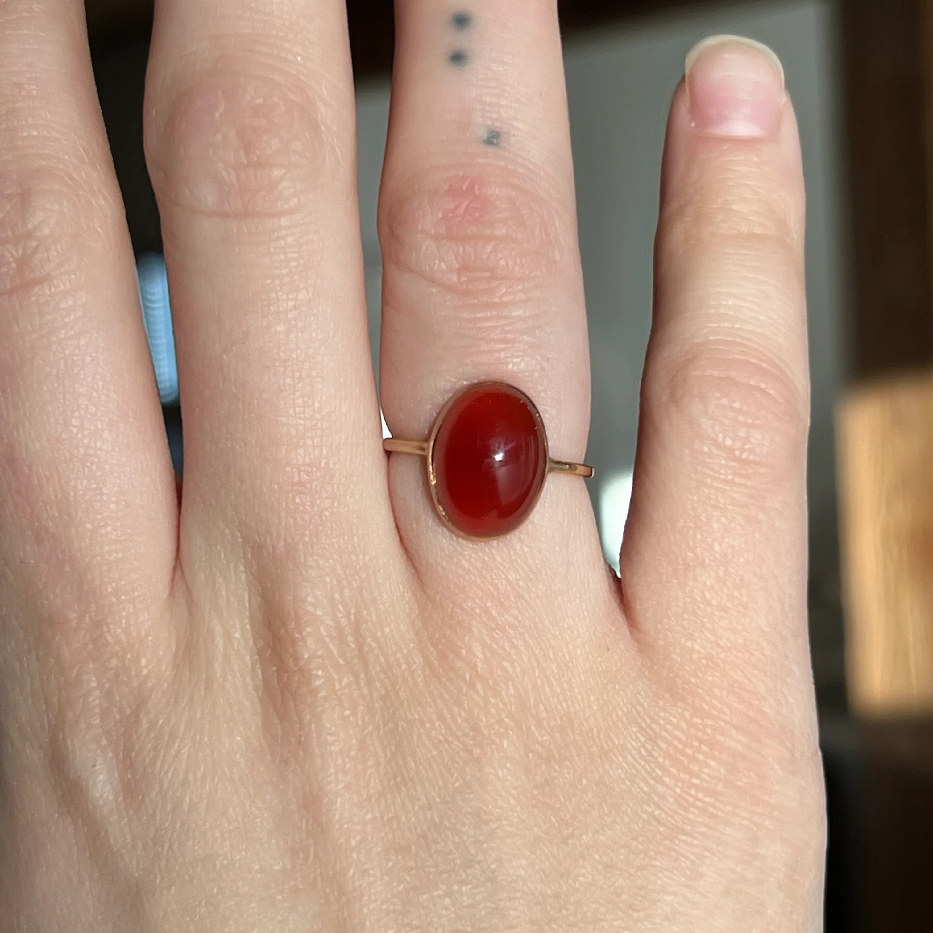 Victorian Bezel Set Carnelian Cocktail Ring in 14k Yellow Gold - Image 6