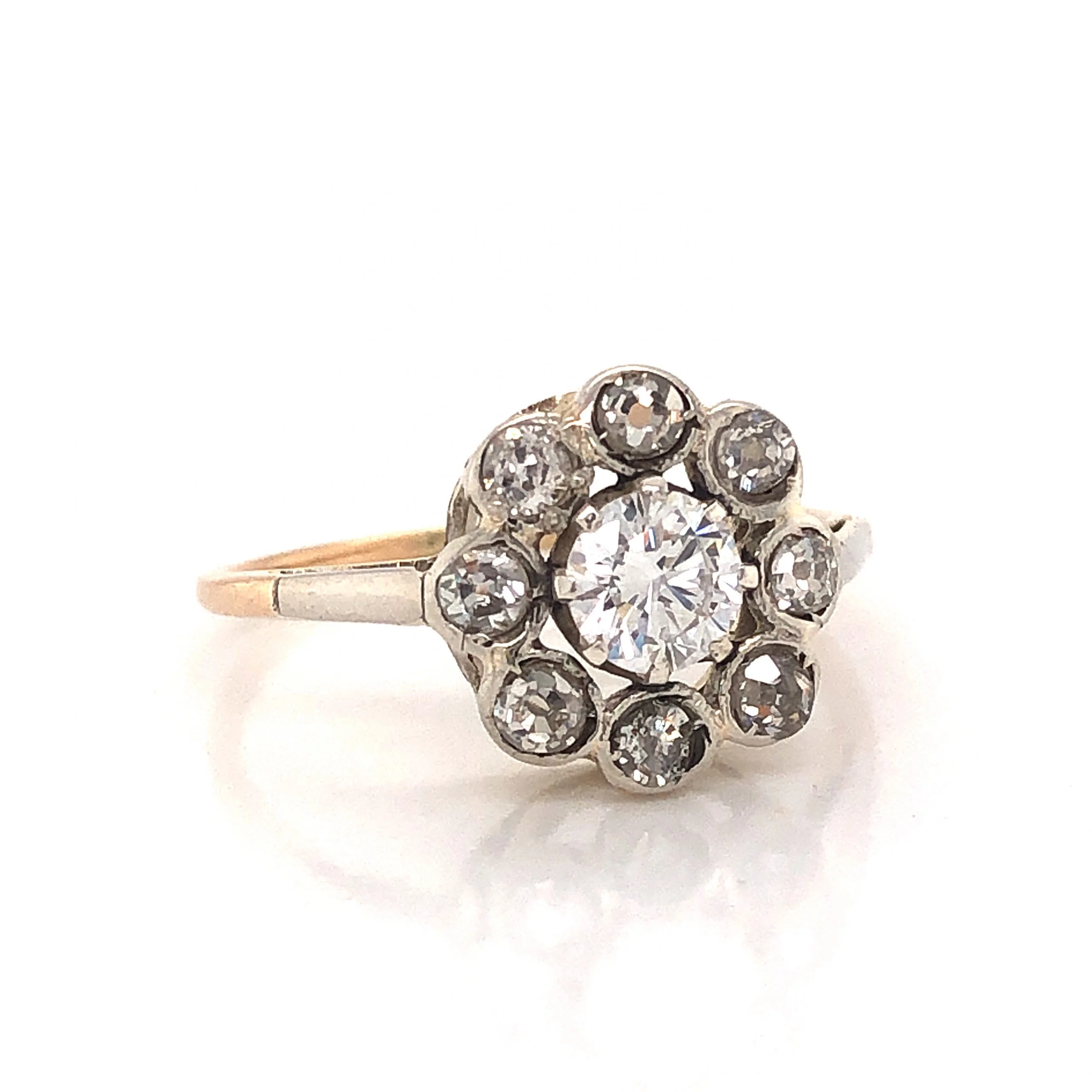 Victorian Bezel Set Diamond Cluster Engagement Ring in Silver & 14k - Image 3