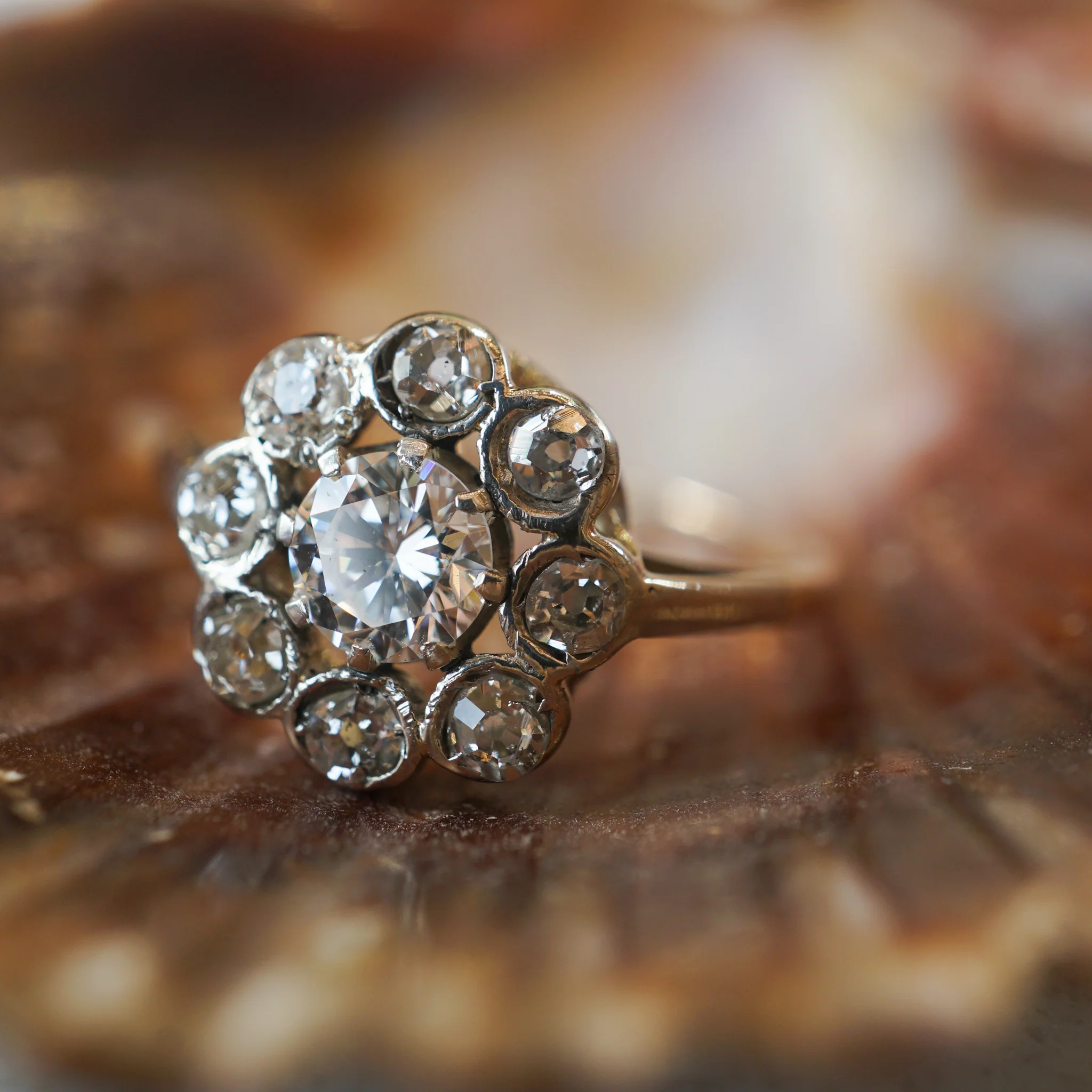 Victorian Bezel Set Diamond Cluster Engagement Ring in Silver & 14k - Image 6