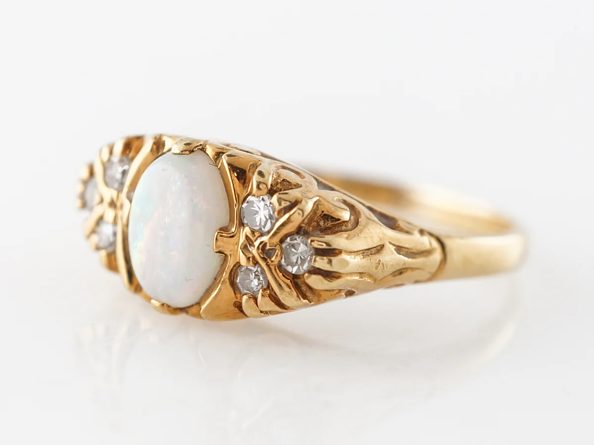 Victorian Black Opal Ring w/ Diamonds in 18k - Image 2