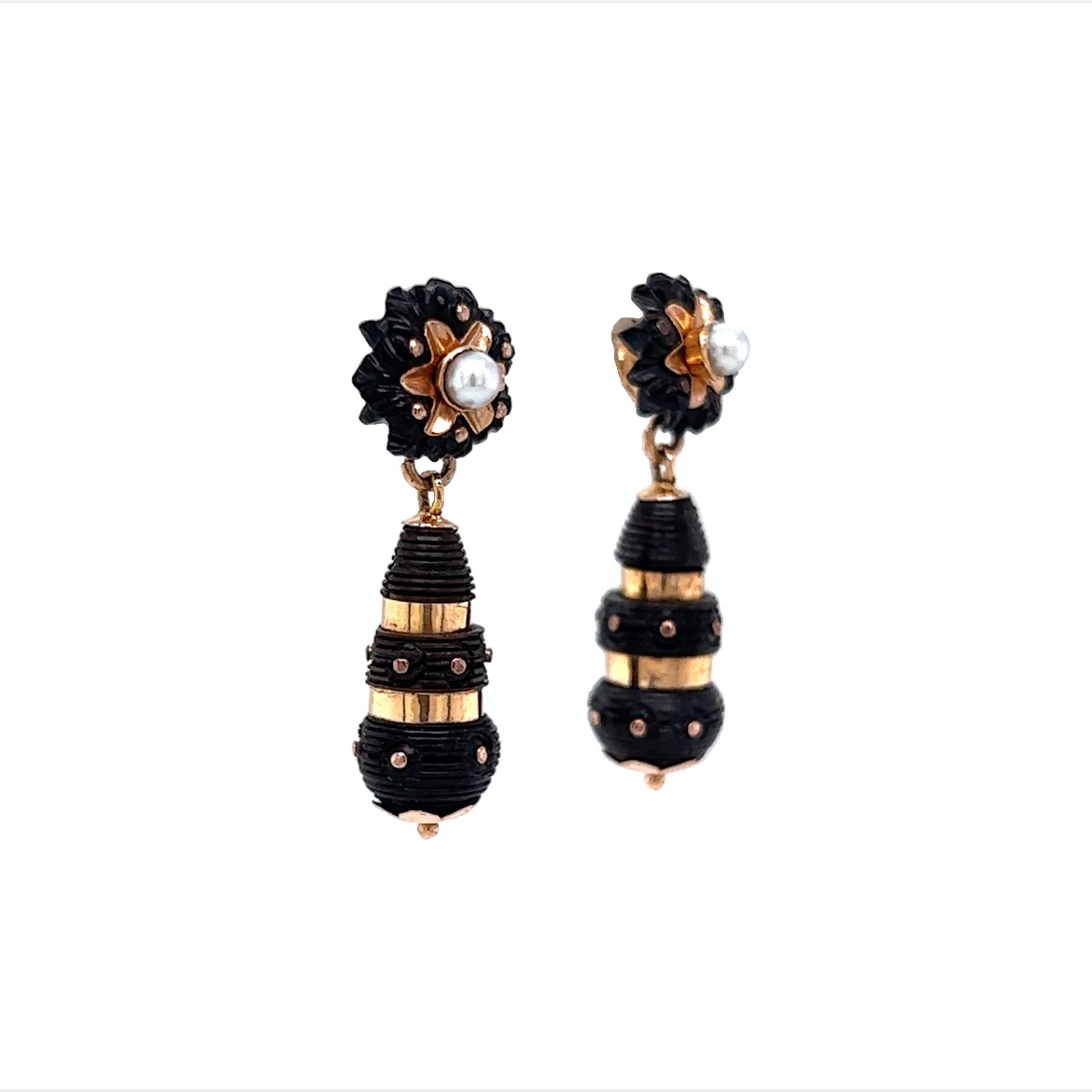 Victorian Bog Oak Earrings in 14K Yellow Gold - Image 3