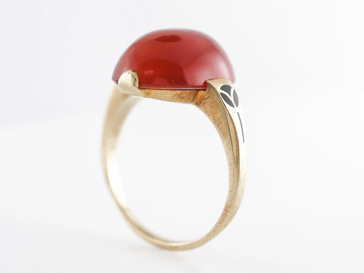 Victorian Cabochon Carnelian Cocktail Ring 14k Yellow Gold - Image 4