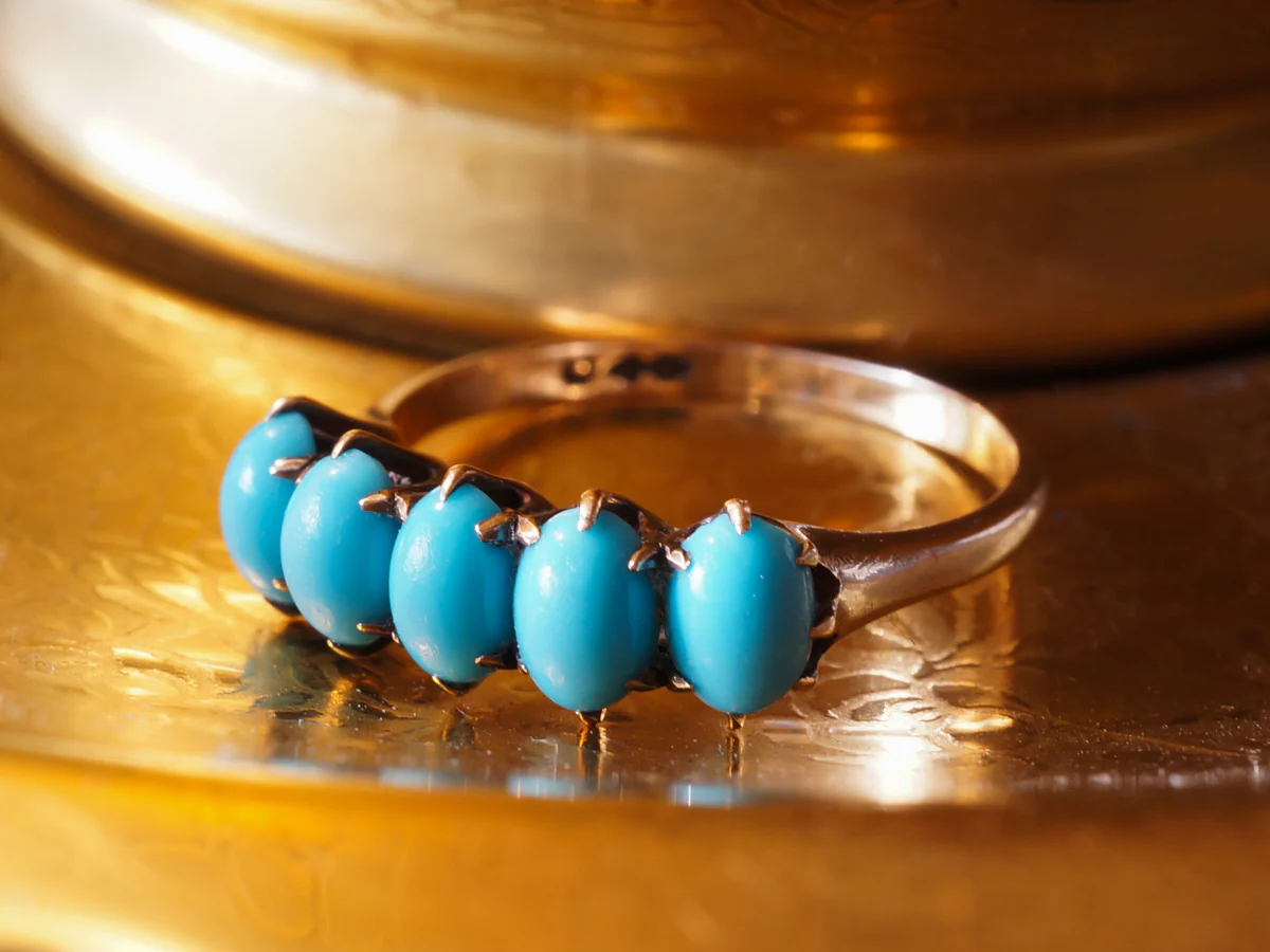 Victorian Cabochon Cut Turquoise Ring 12k - Image 6