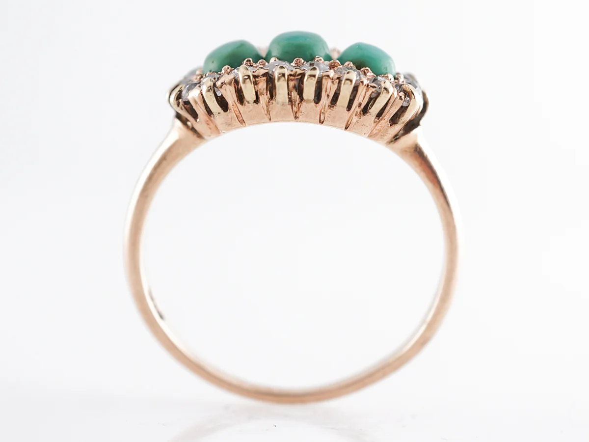 Victorian Cabochon Turquoise & Diamond Cocktail Ring 14k - Image 4
