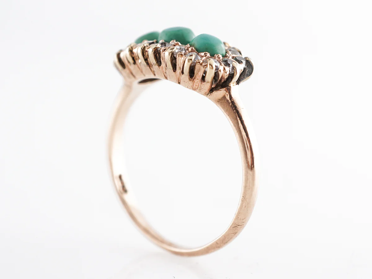 Victorian Cabochon Turquoise & Diamond Cocktail Ring 14k - Image 5