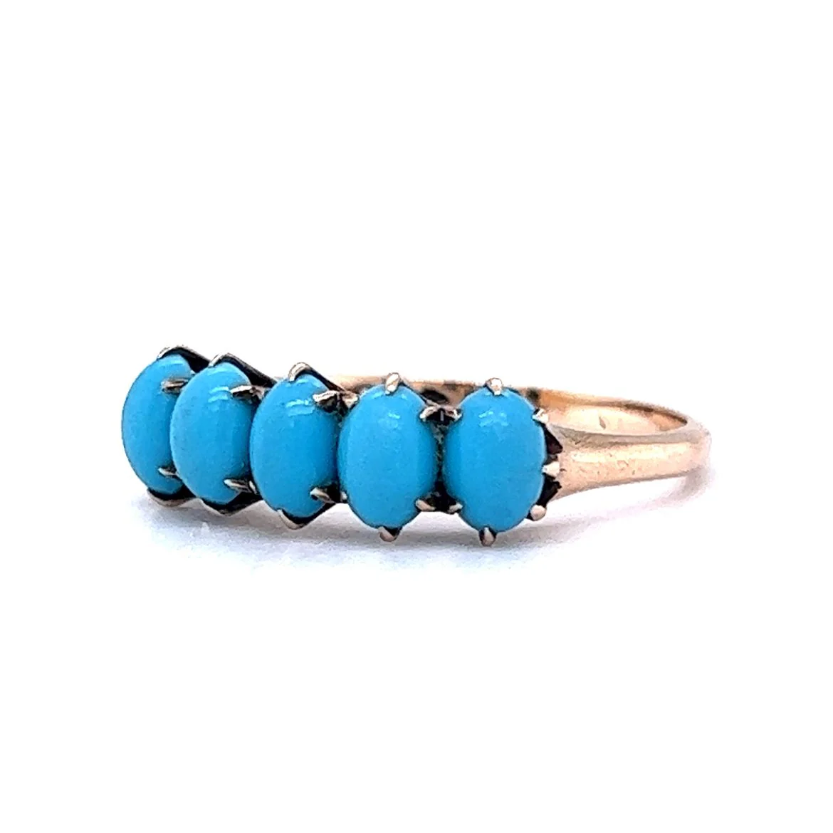 Victorian Cabochon Turquoise Five Stone Ring 10k Yellow Gold - Image 2