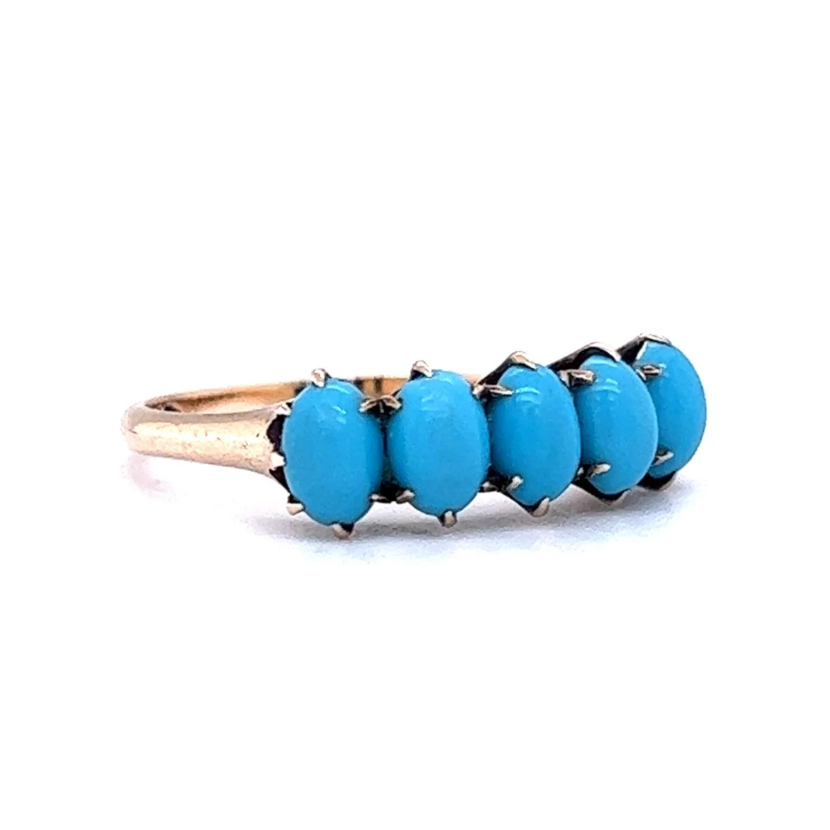 Victorian Cabochon Turquoise Five Stone Ring 10k Yellow Gold - Image 3