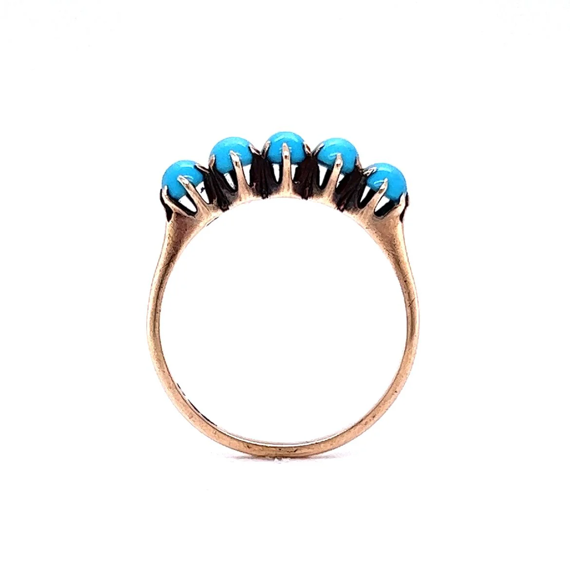 Victorian Cabochon Turquoise Five Stone Ring 10k Yellow Gold - Image 4