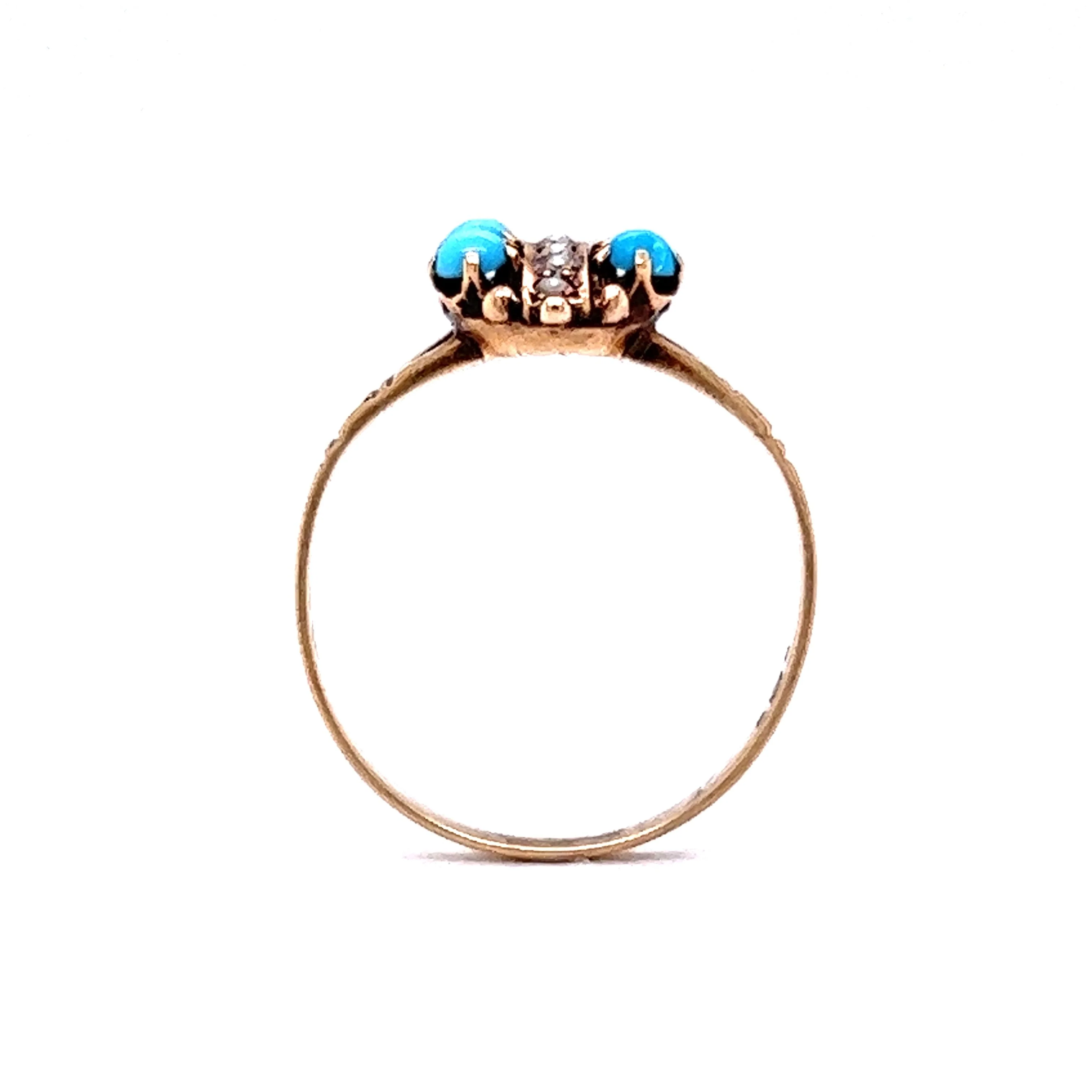Victorian Cabochon Turquoise & Pearl Cocktail Ring 10k - Image 4