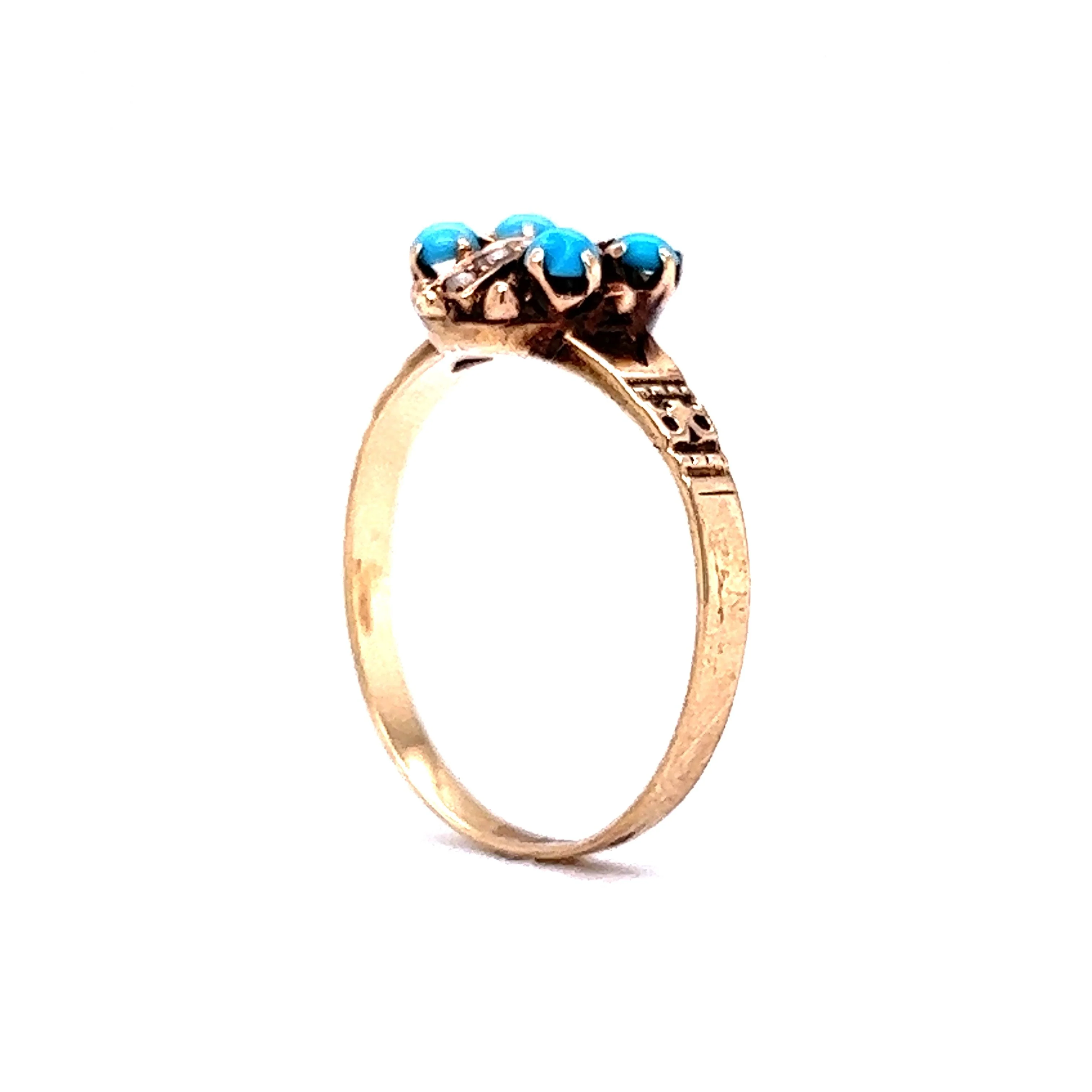 Victorian Cabochon Turquoise & Pearl Cocktail Ring 10k - Image 5