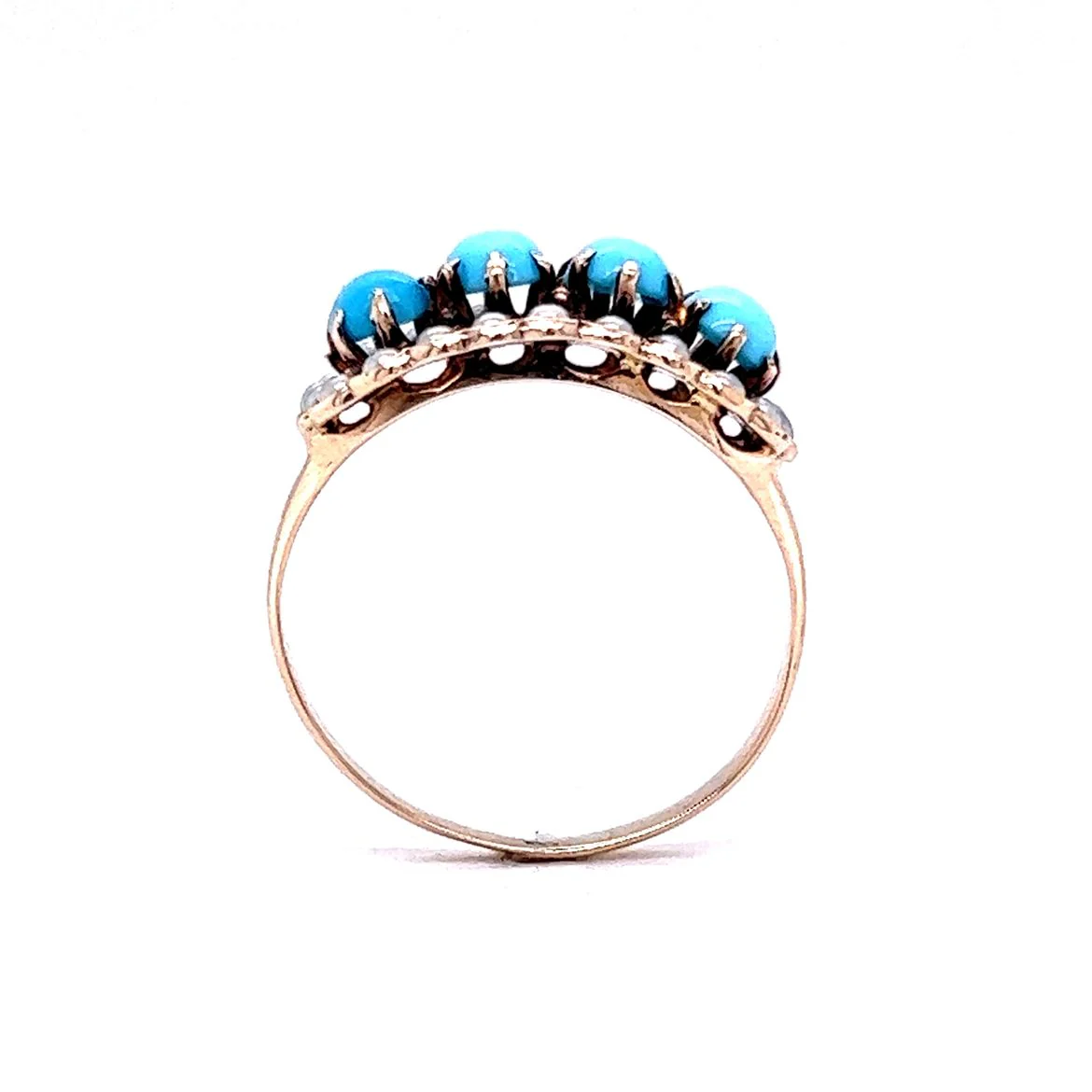 Victorian Cabochon Turquoise Ring 10k Yellow Gold - Image 4