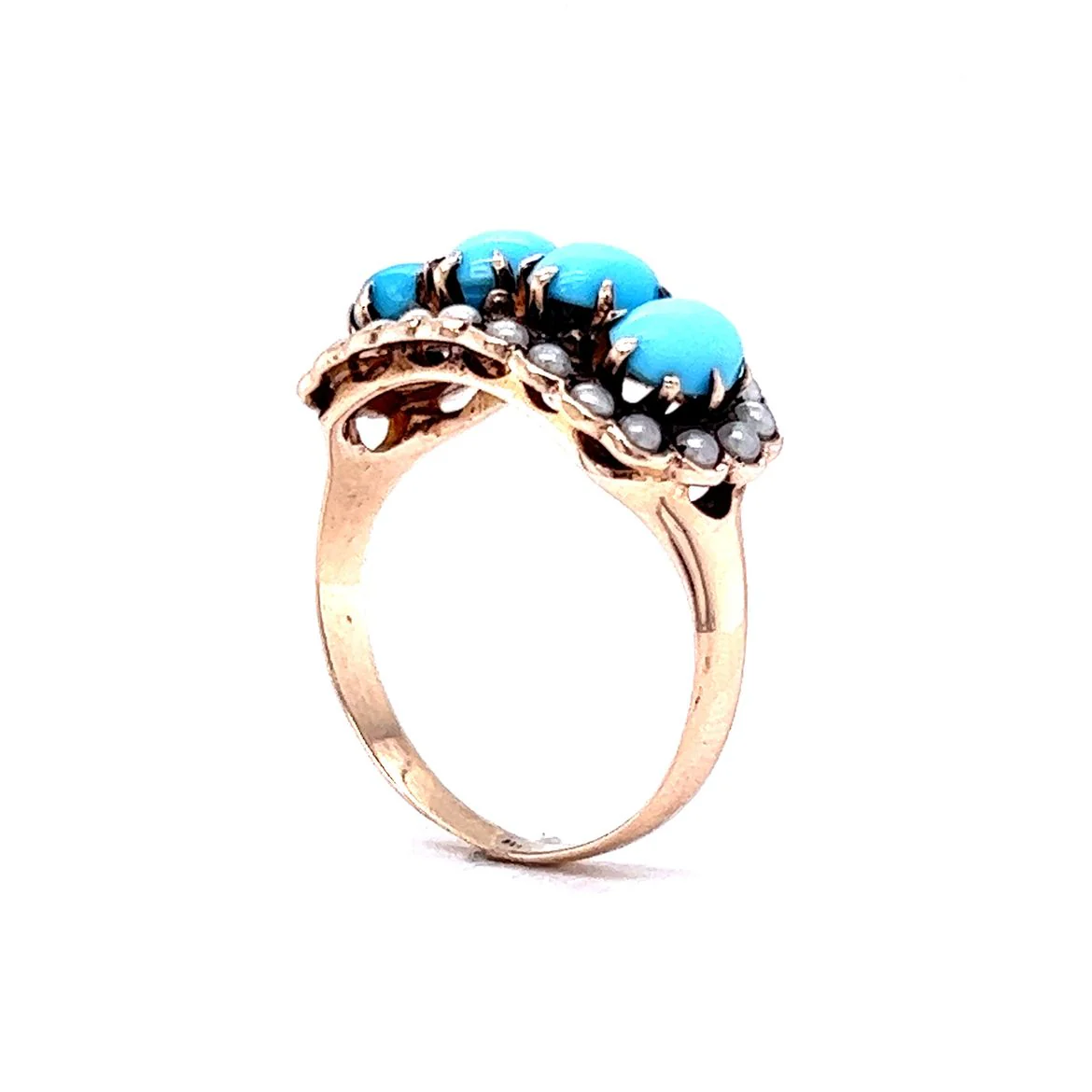 Victorian Cabochon Turquoise Ring 10k Yellow Gold - Image 5