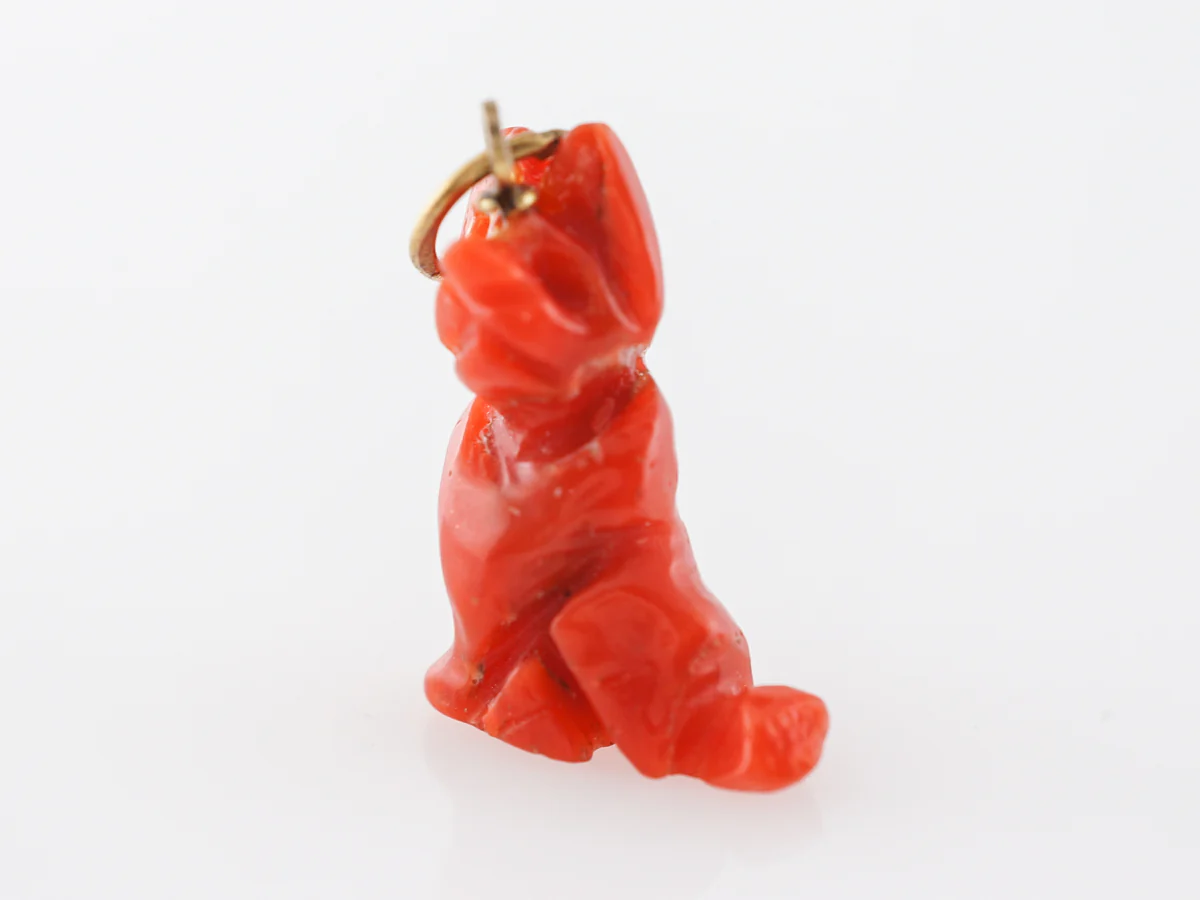 Victorian Carved Coral Dog Charm in 14k Yellow Gold - Image 2