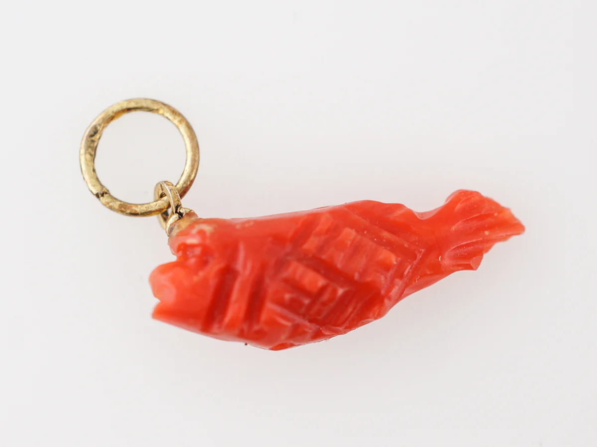 Victorian Carved Coral Fish Charm in 14k Yellow Gold - Image 2