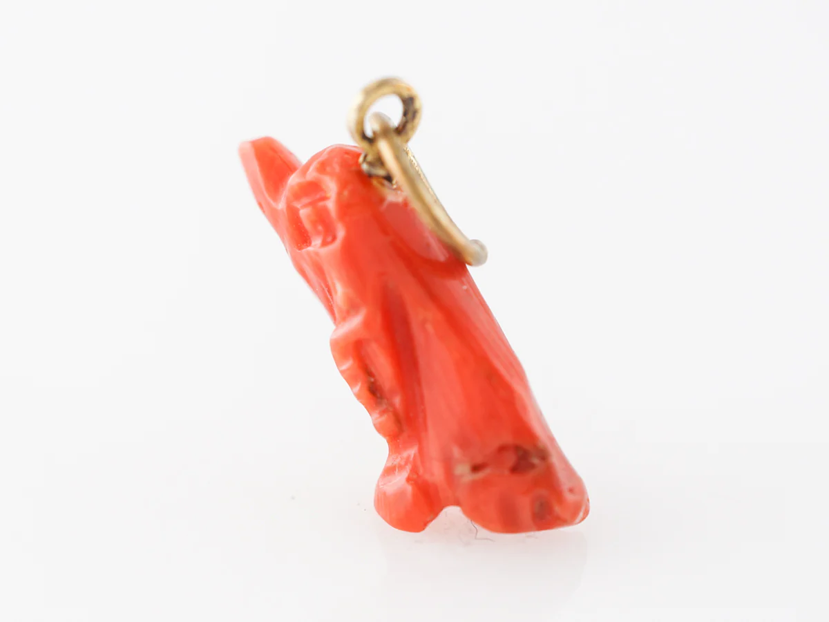 Victorian Carved Coral Penguin Charm in 14k Yellow Gold - Image 2