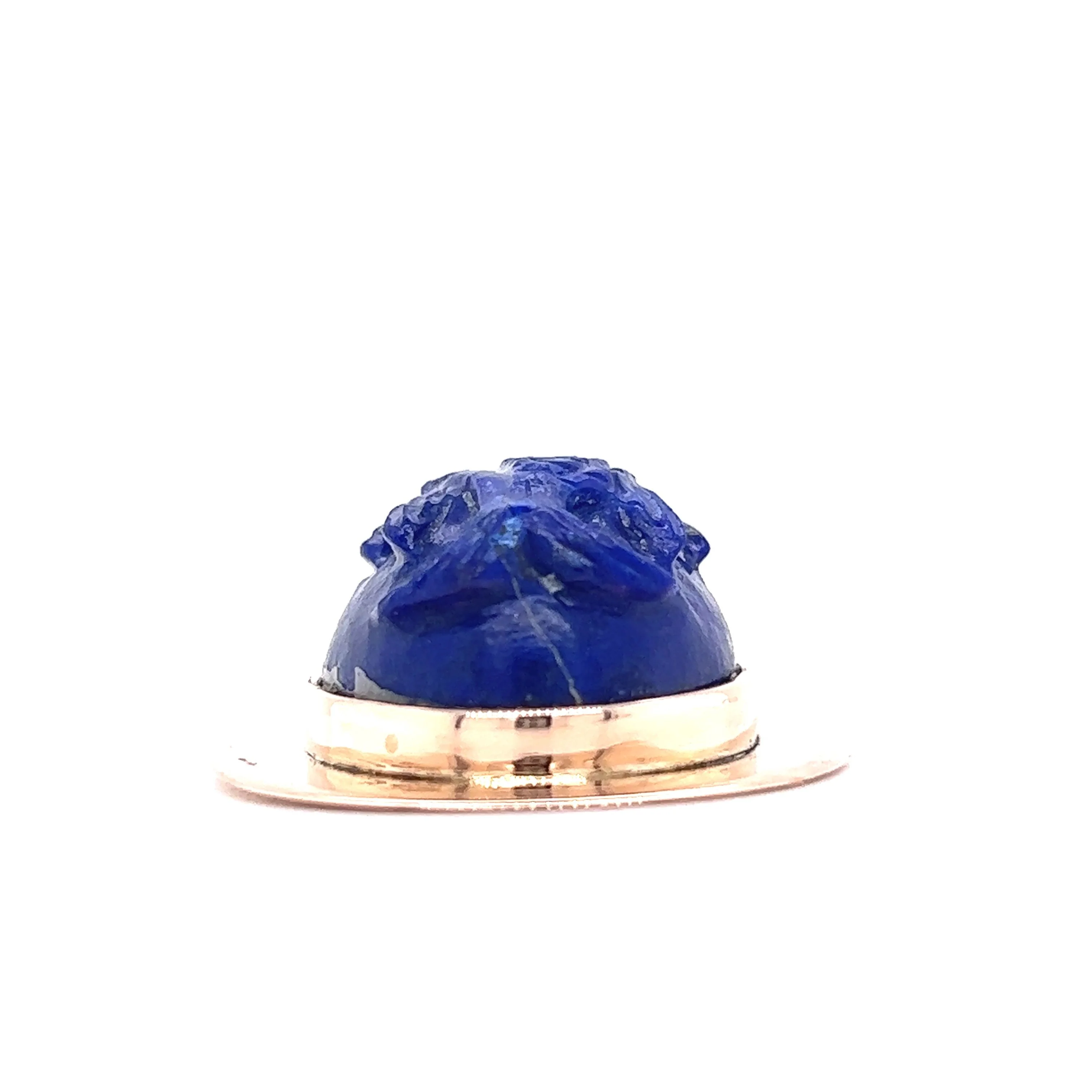 Victorian Carved Lapis Pisces Fish Pendant in 9k Yellow Gold - Image 2