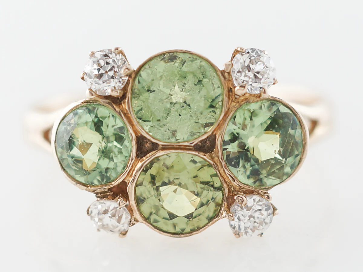 Victorian Cocktail Ring w/ Demantoid Garnets & Diamonds