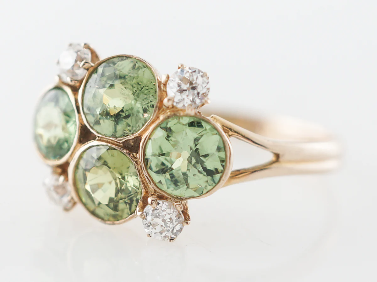 Victorian Cocktail Ring w/ Demantoid Garnets & Diamonds - Image 2