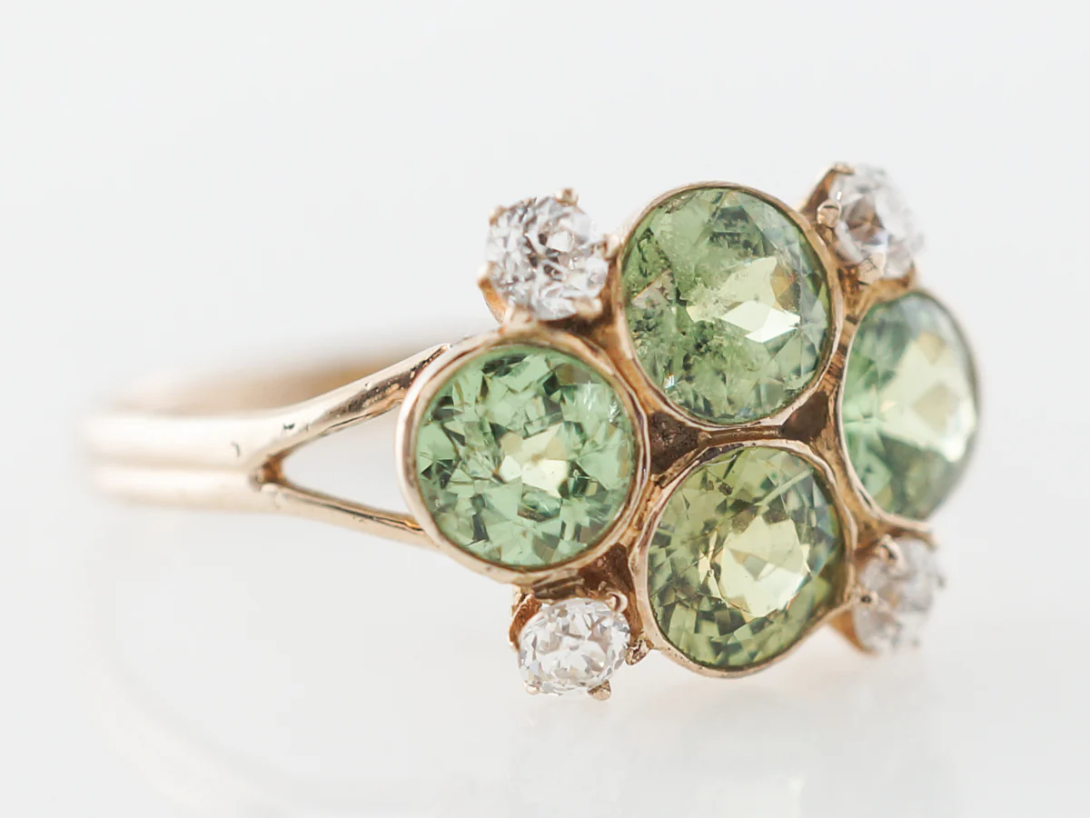 Victorian Cocktail Ring w/ Demantoid Garnets & Diamonds - Image 3