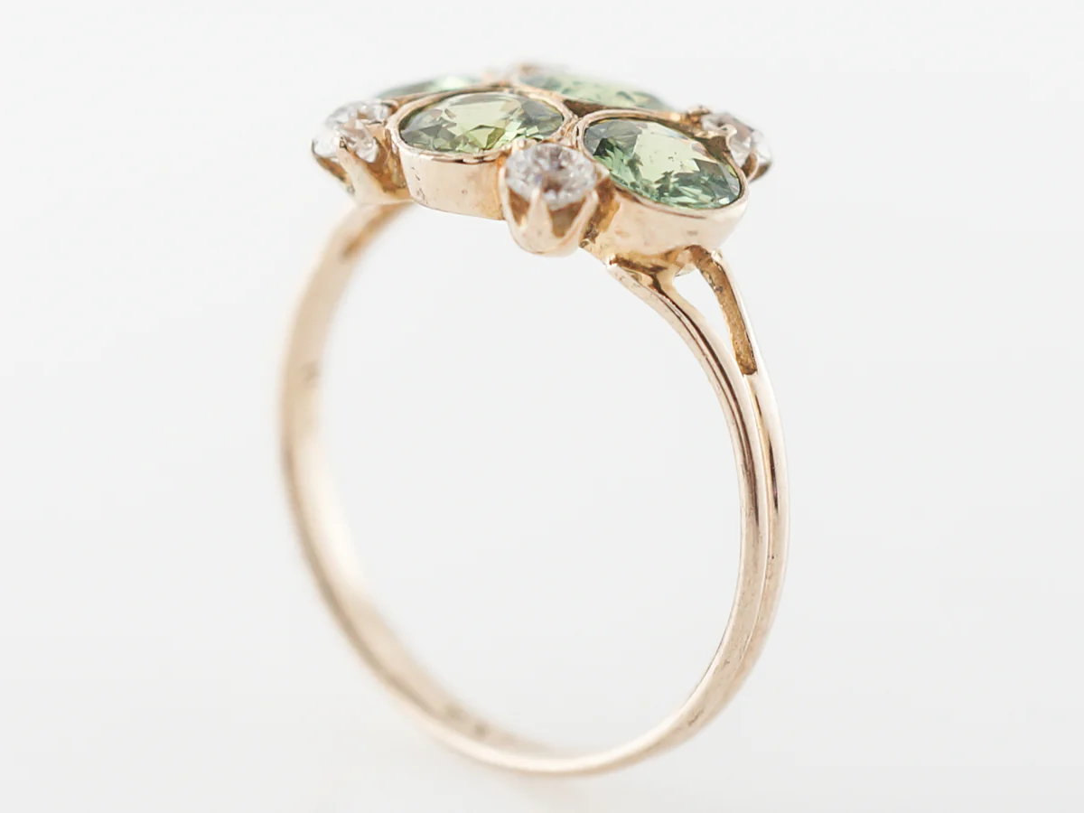 Victorian Cocktail Ring w/ Demantoid Garnets & Diamonds - Image 5