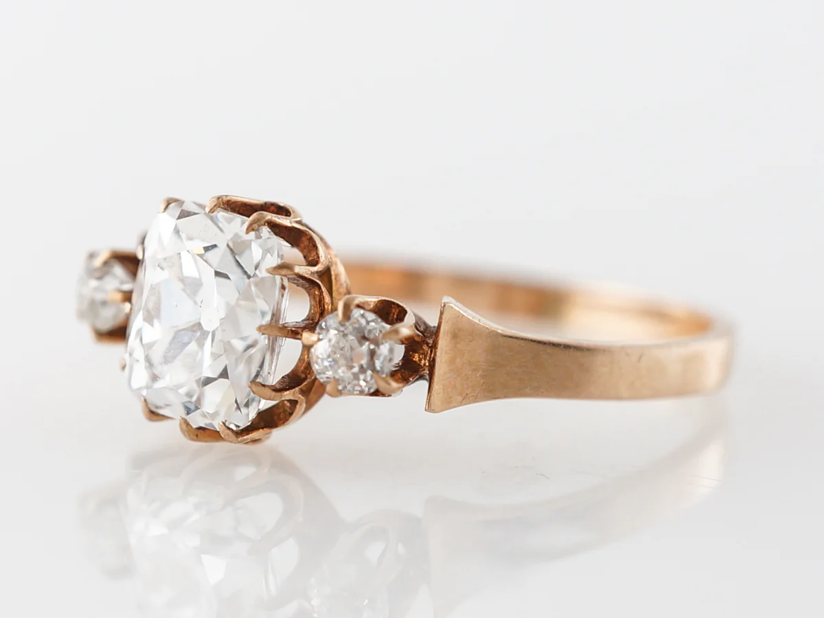Victorian Cushion Cut Diamond Engagement Ring in Rose Gold - Image 2