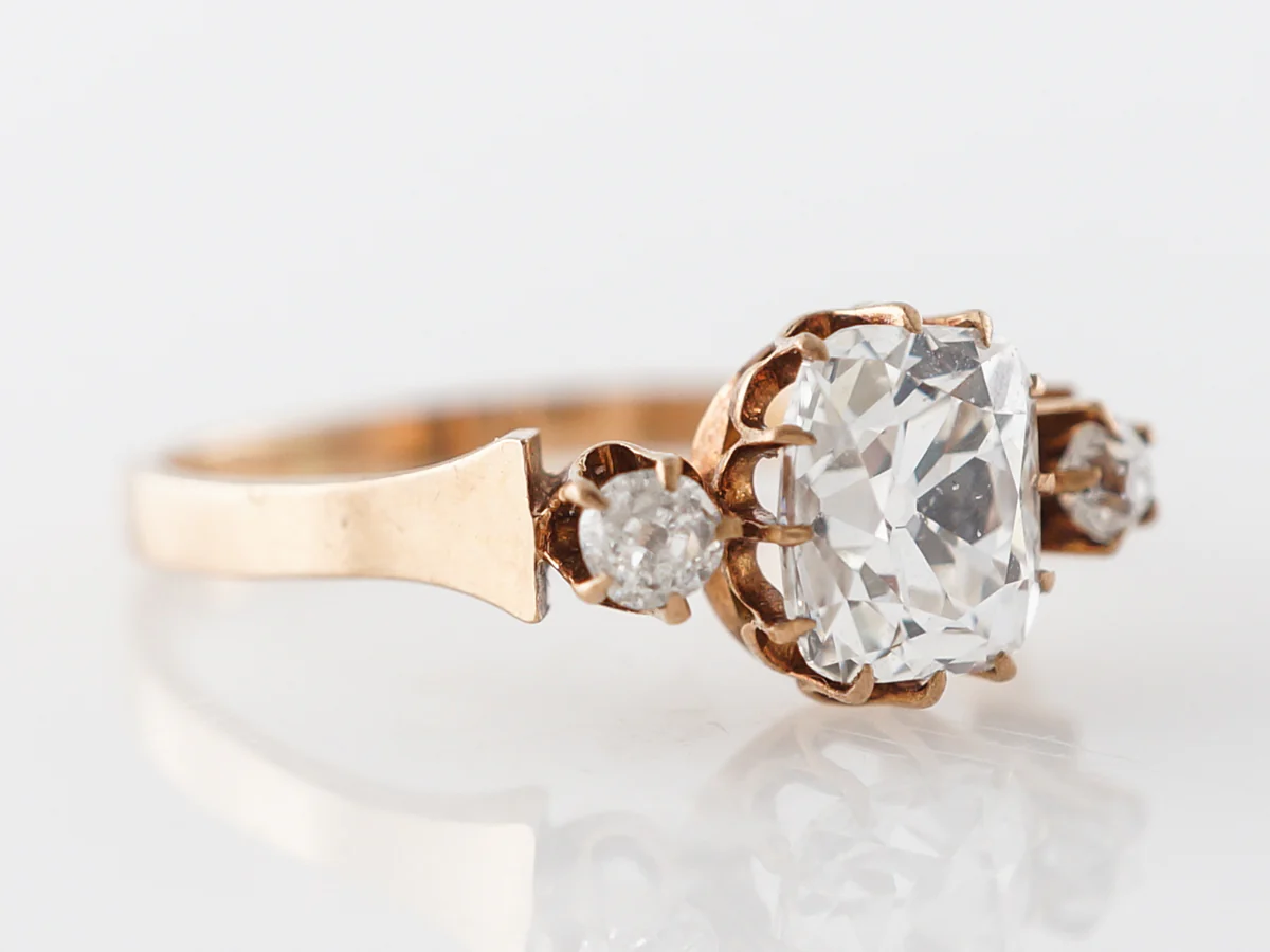 Victorian Cushion Cut Diamond Engagement Ring in Rose Gold - Image 3