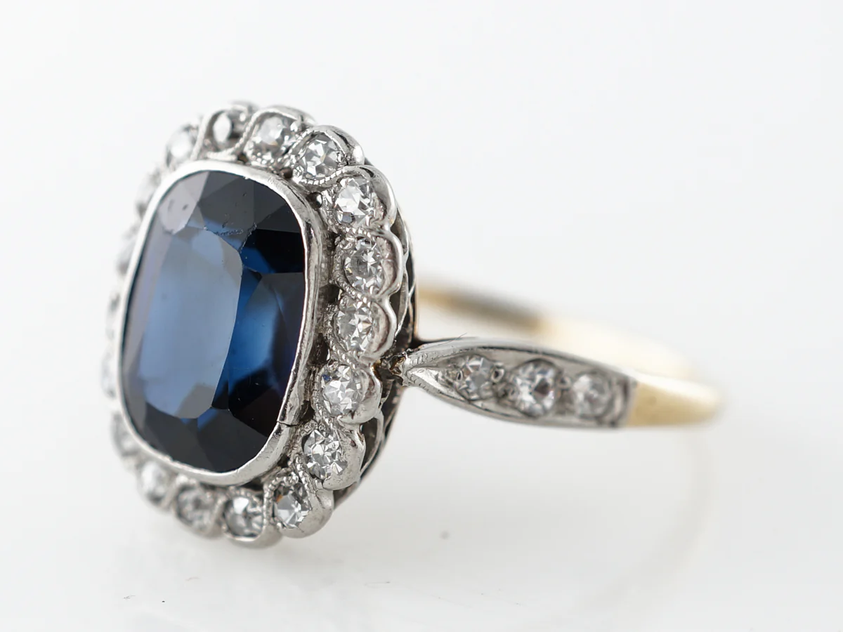 Victorian Cushion Cut Sapphire & Diamond Engagement Ring - Image 2