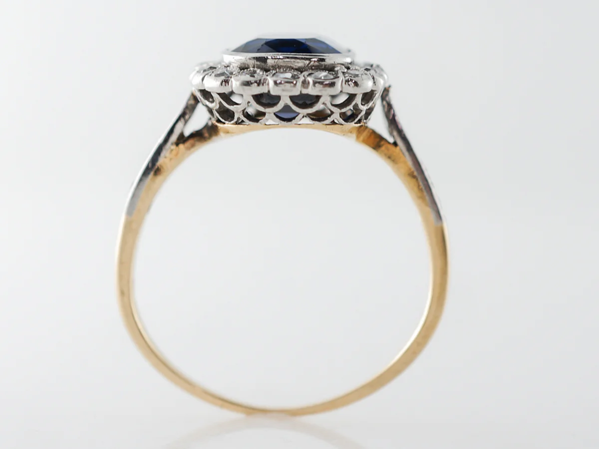 Victorian Cushion Cut Sapphire & Diamond Engagement Ring - Image 4