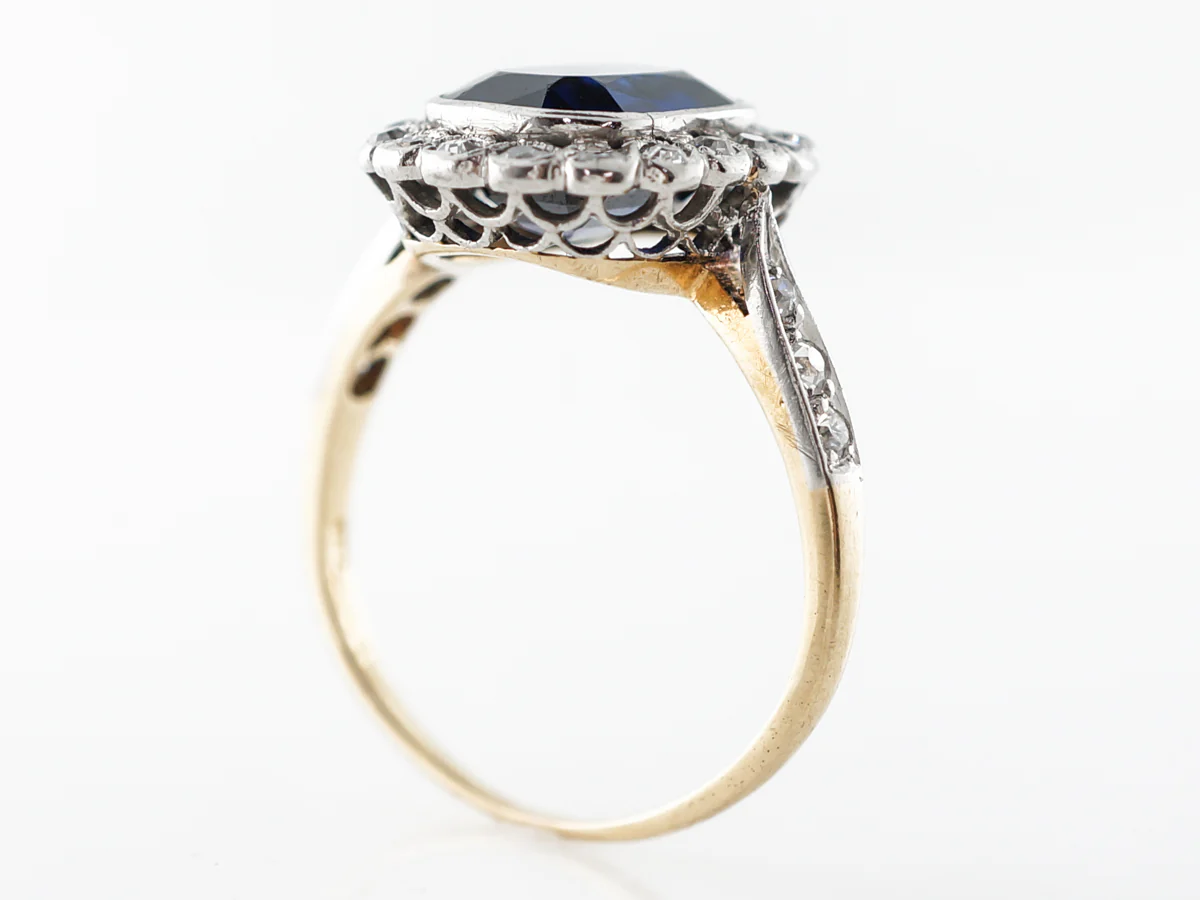 Victorian Cushion Cut Sapphire & Diamond Engagement Ring - Image 5