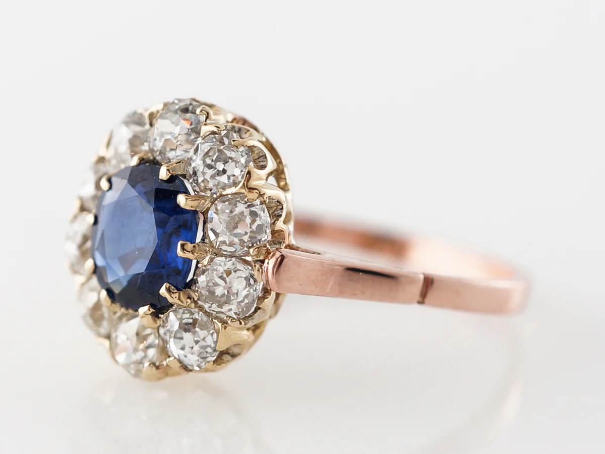 Victorian Cushion Cut Sapphire Engagement Ring Rose Gold - Image 2