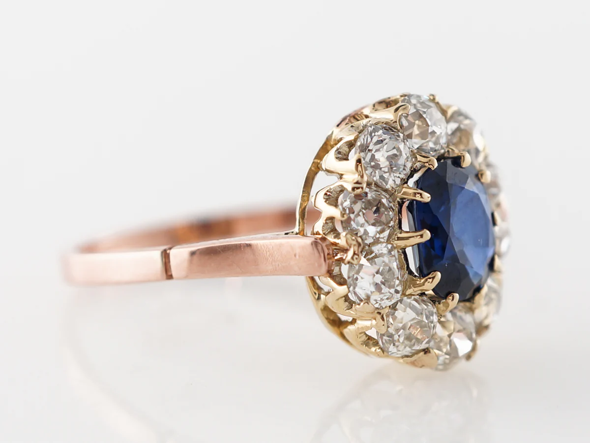 Victorian Cushion Cut Sapphire Engagement Ring Rose Gold - Image 3
