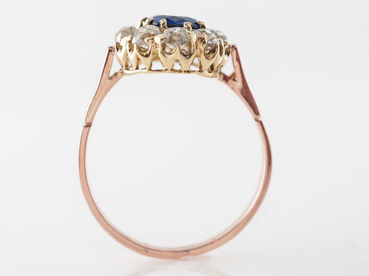 Victorian Cushion Cut Sapphire Engagement Ring Rose Gold - Image 4