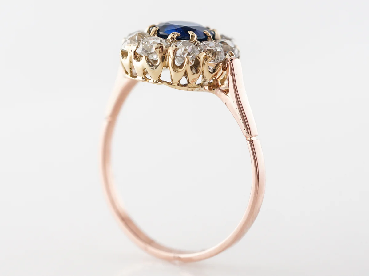 Victorian Cushion Cut Sapphire Engagement Ring Rose Gold - Image 5