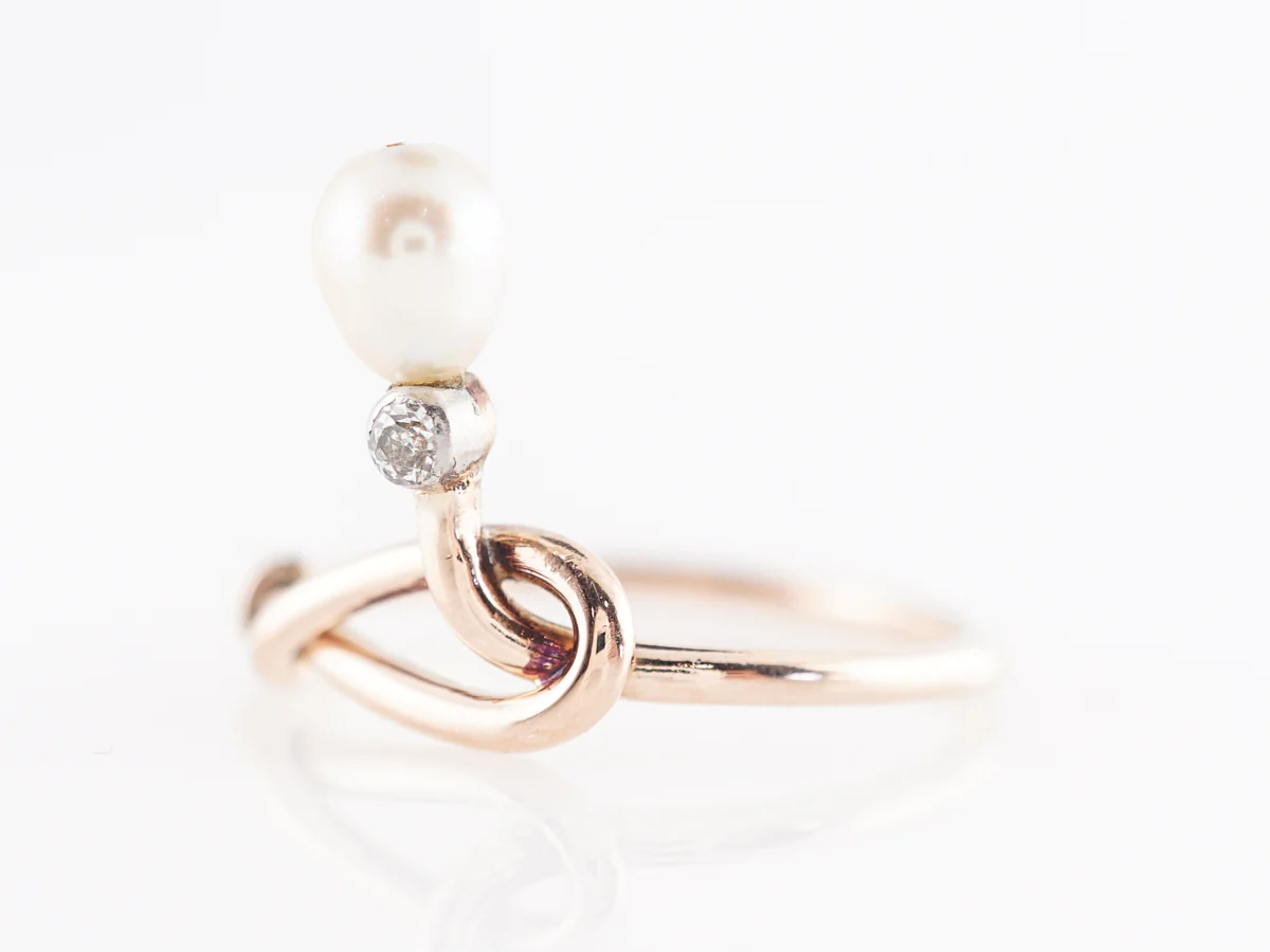 Victorian Diamond and Pearl Ring in 14k Yellow Gold - Image 2