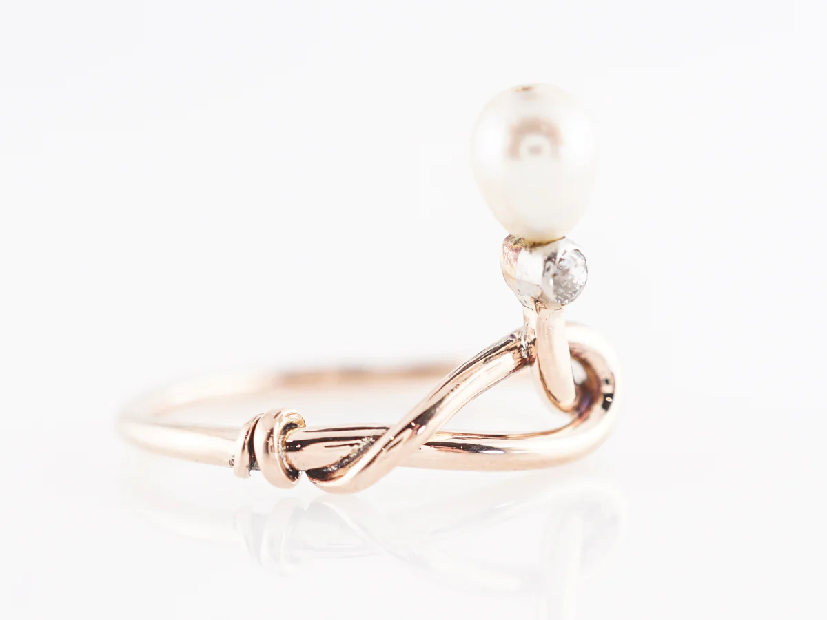 Victorian Diamond and Pearl Ring in 14k Yellow Gold - Image 3