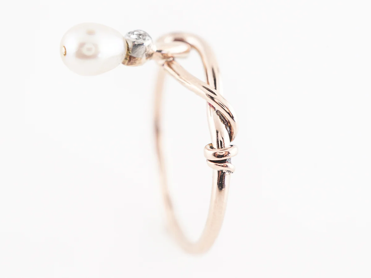 Victorian Diamond and Pearl Ring in 14k Yellow Gold - Image 4