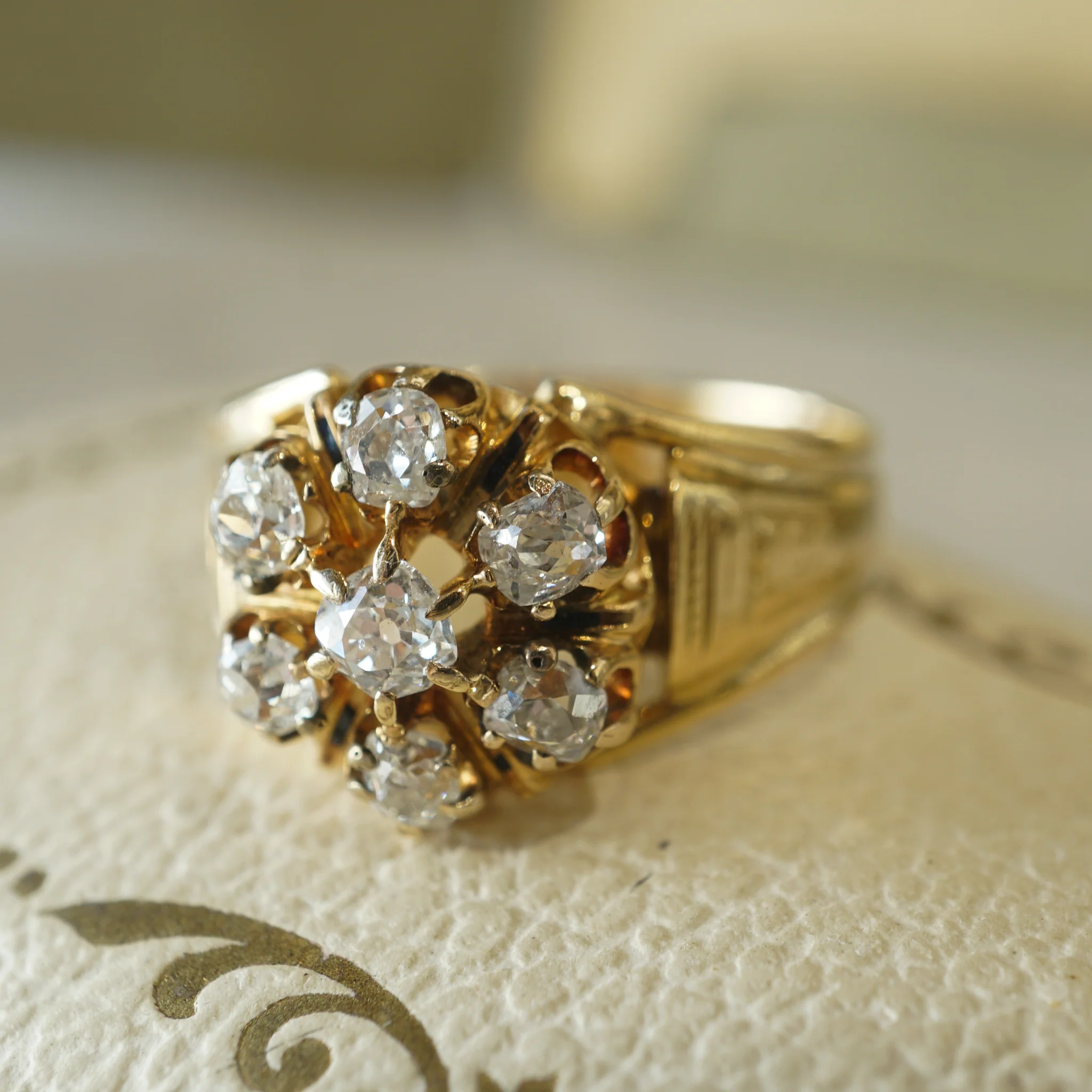 Victorian Diamond Cluster Cocktail Ring in 18k Yellow Gold - Image 7