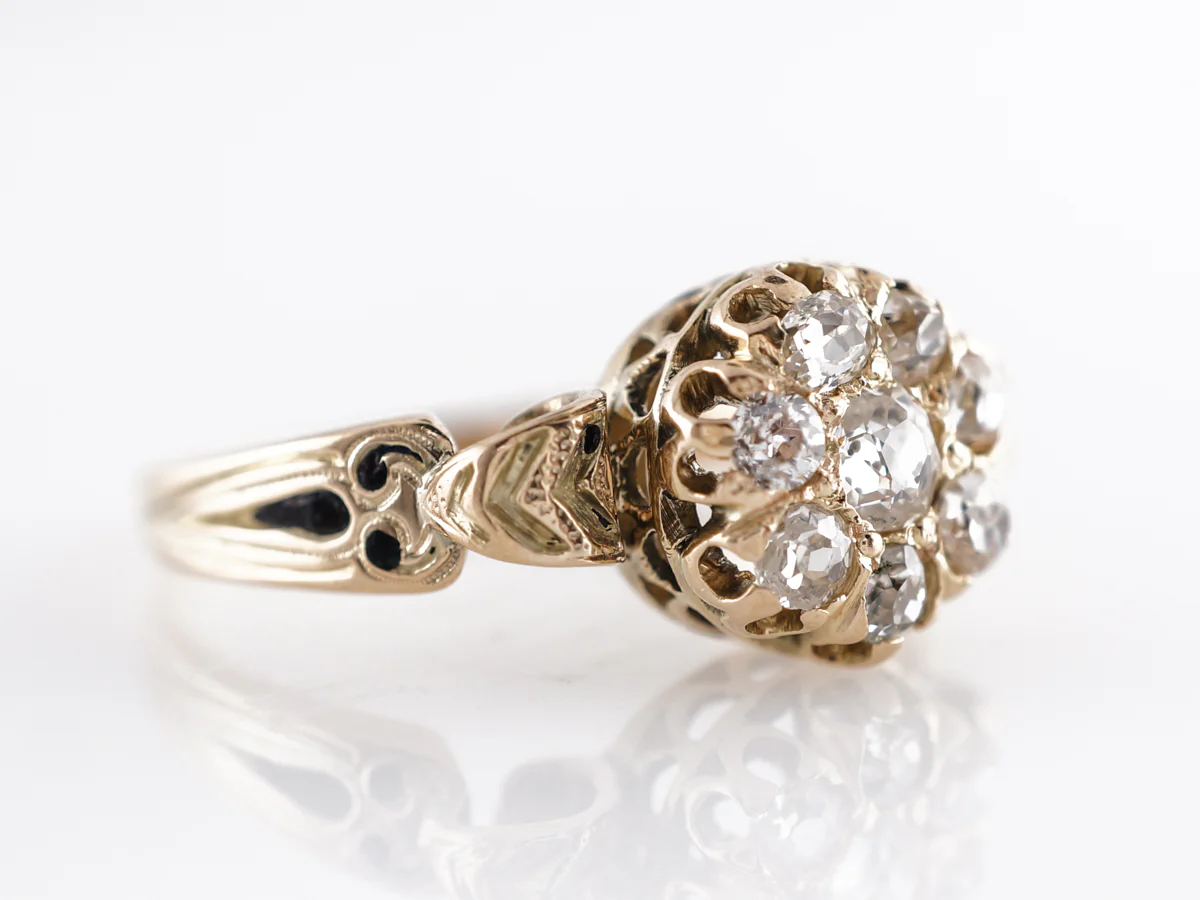 Victorian Diamond Cluster Engagement Ring 14k Yellow Gold - Image 3