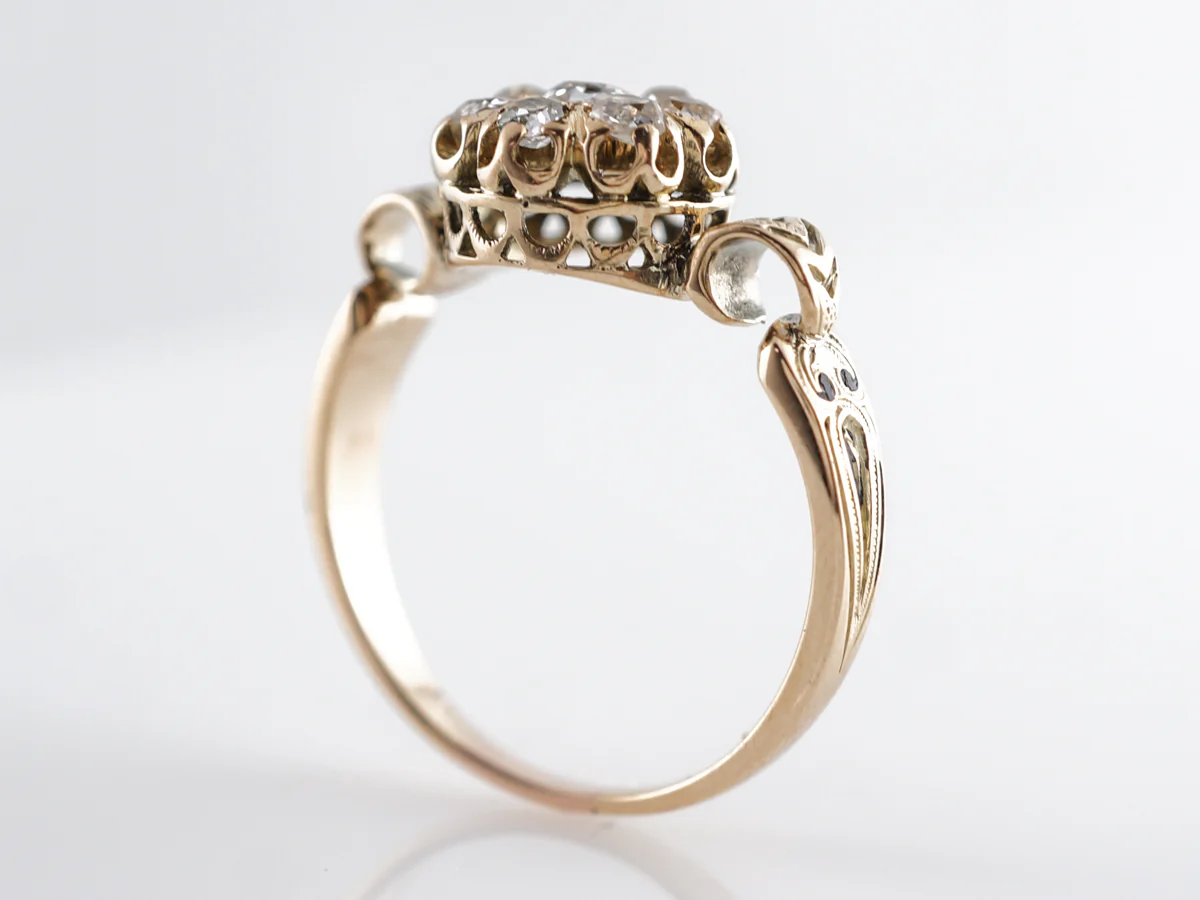 Victorian Diamond Cluster Engagement Ring 14k Yellow Gold - Image 5