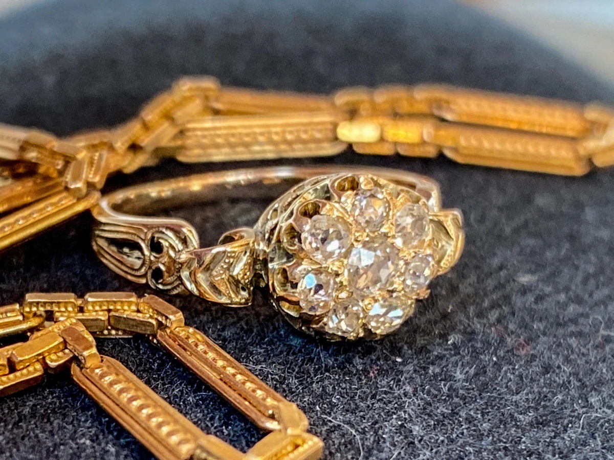 Victorian Diamond Cluster Engagement Ring 14k Yellow Gold - Image 6