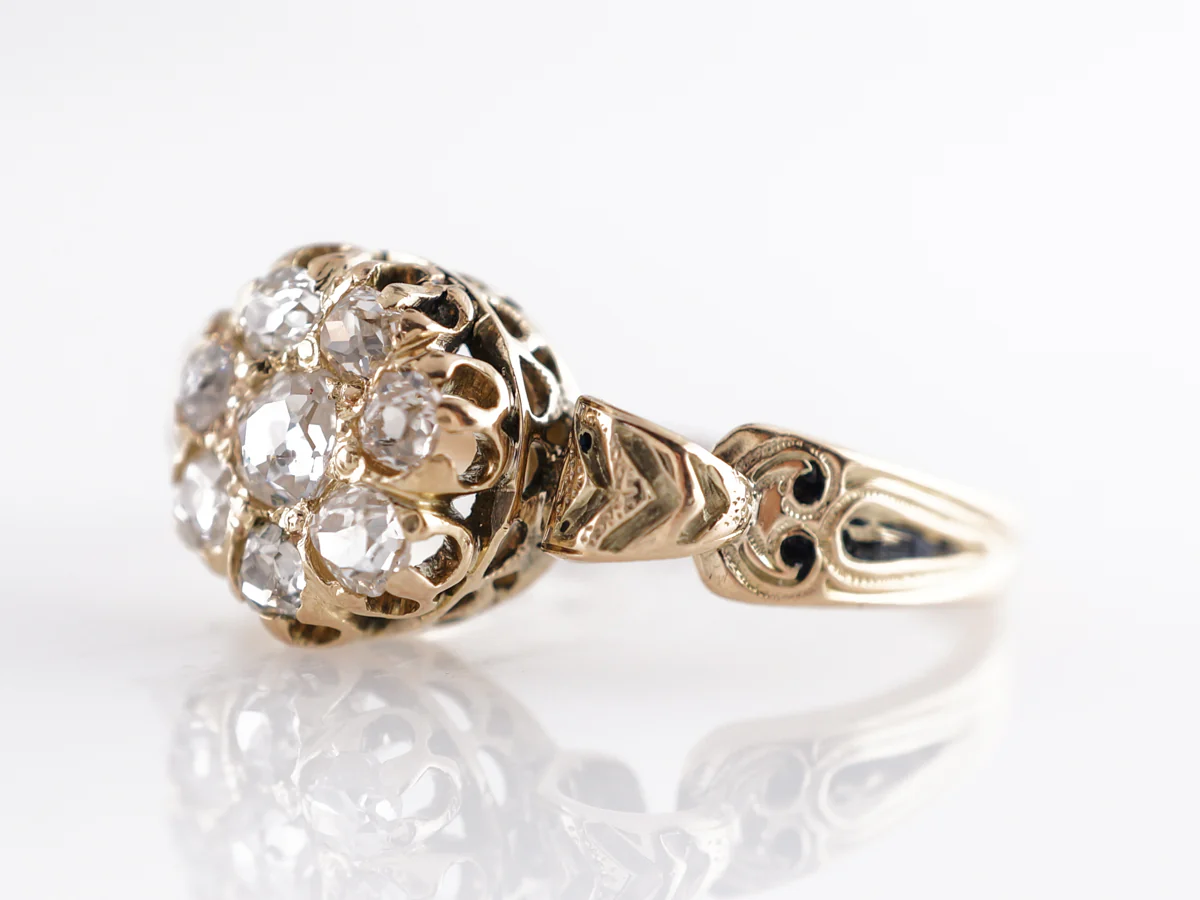 Victorian Diamond Cluster Engagement Ring 14k Yellow Gold - Image 2