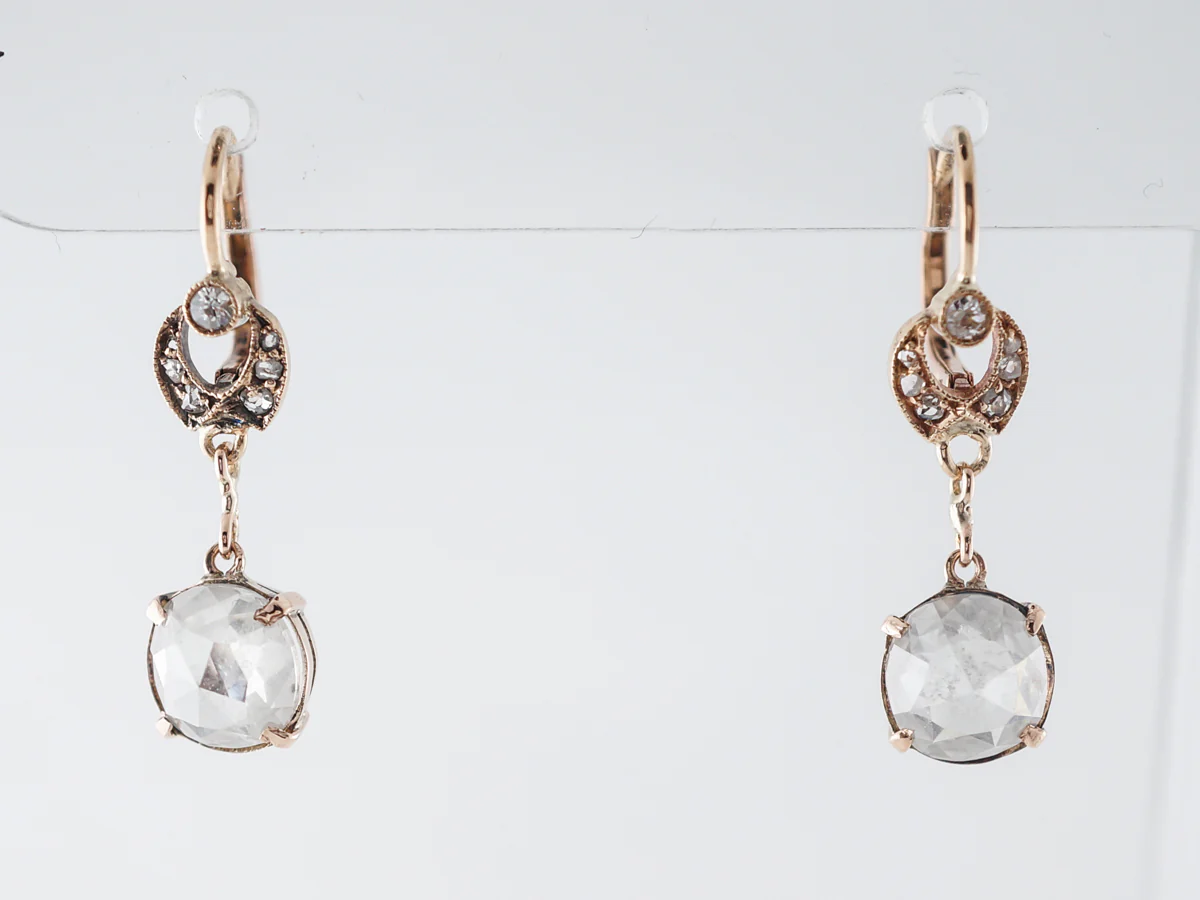 Victorian Diamond Earrings w/ Rose Cuts in Rose Gold