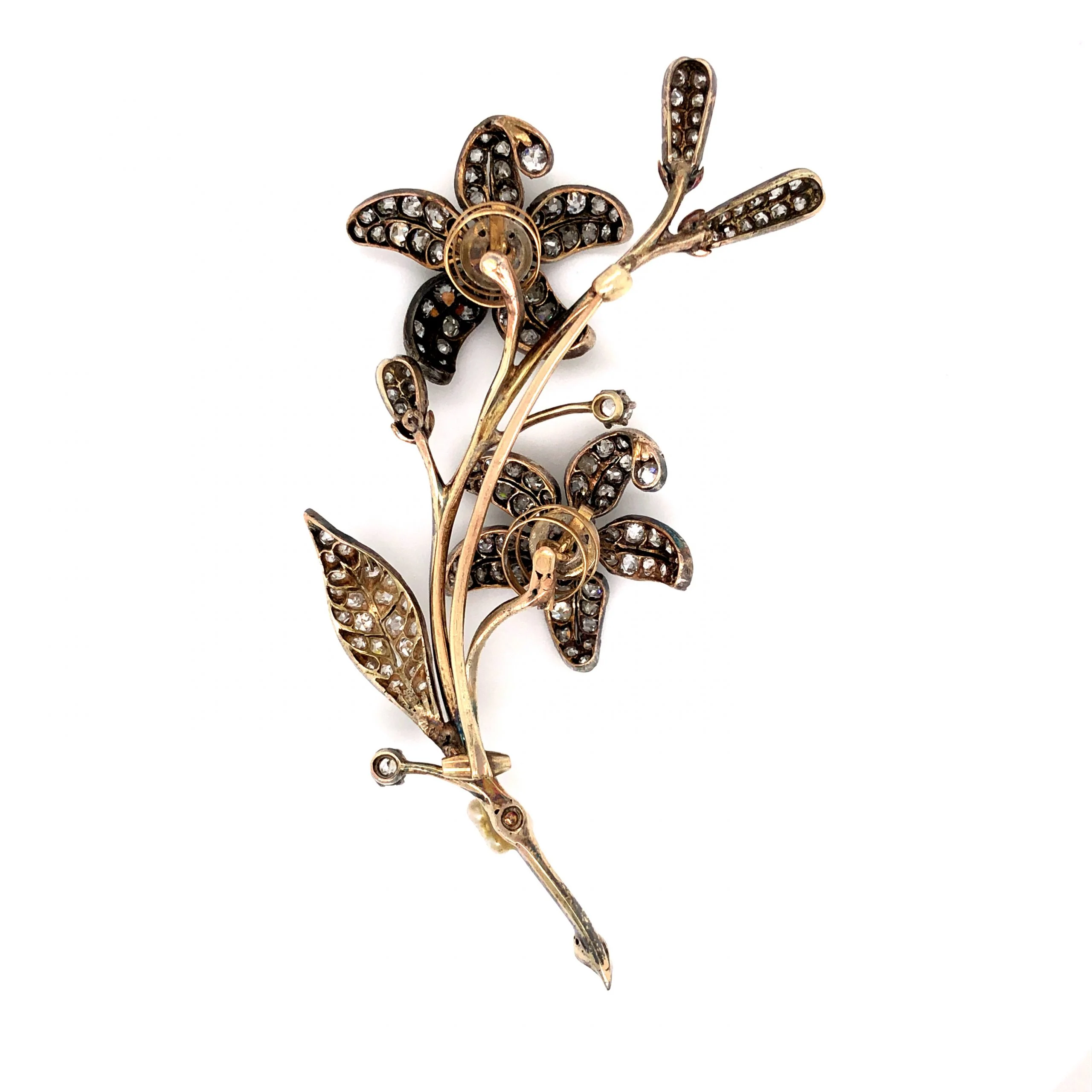 Victorian Diamond En-Tremblant Brooch in Sterling Silver and 14k Gold - Image 2