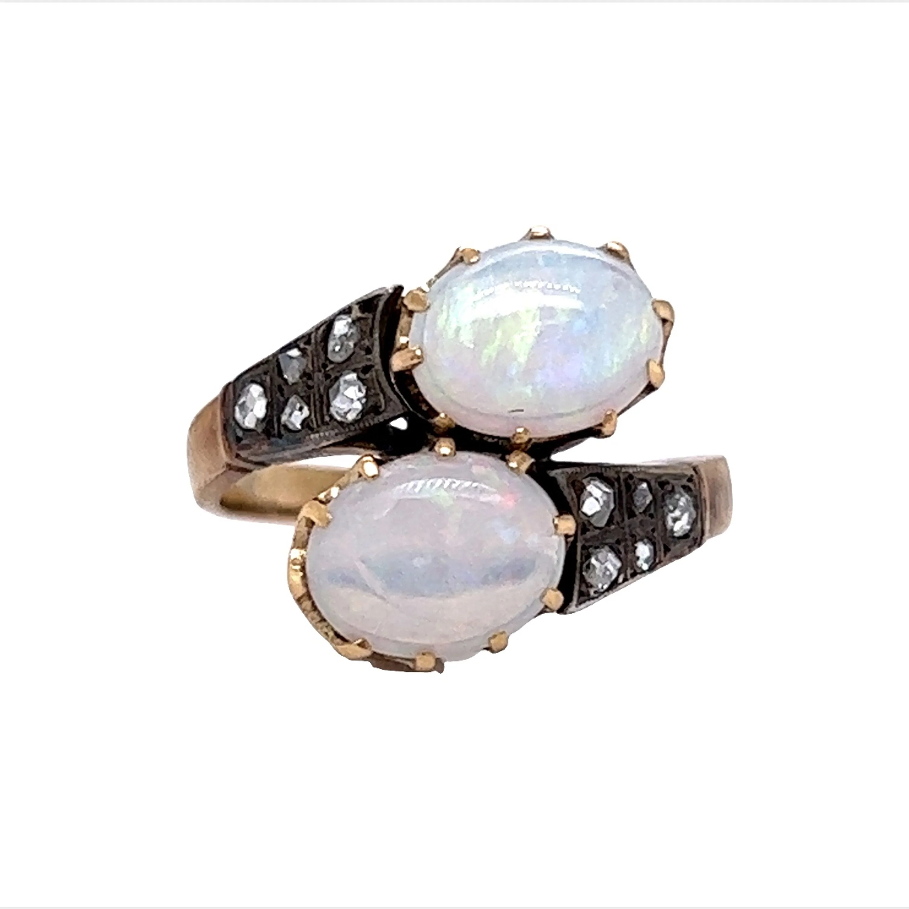 Victorian Diamond & Opal Cocktail Ring in Sterling Silver & Gold