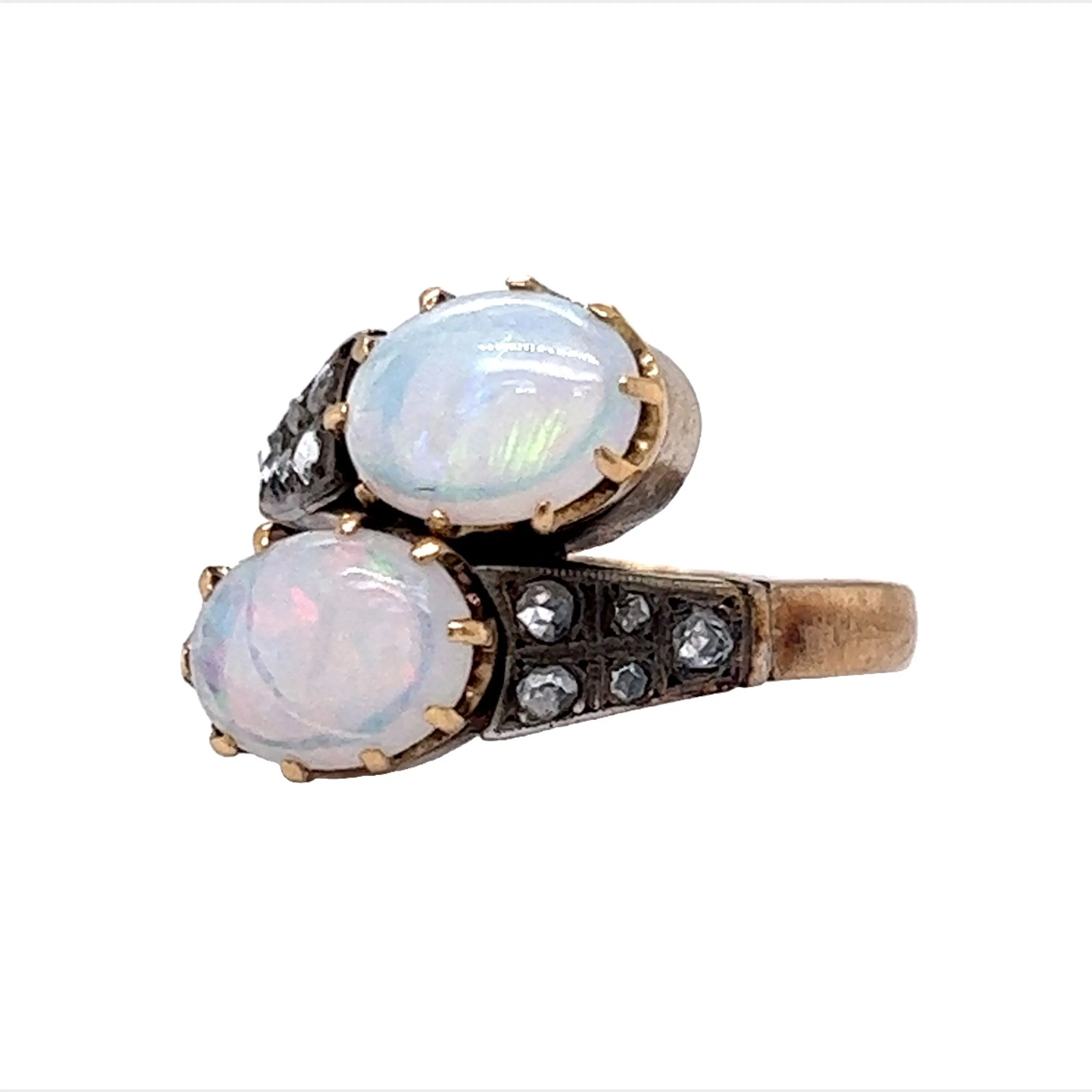 Victorian Diamond & Opal Cocktail Ring in Sterling Silver & Gold - Image 2